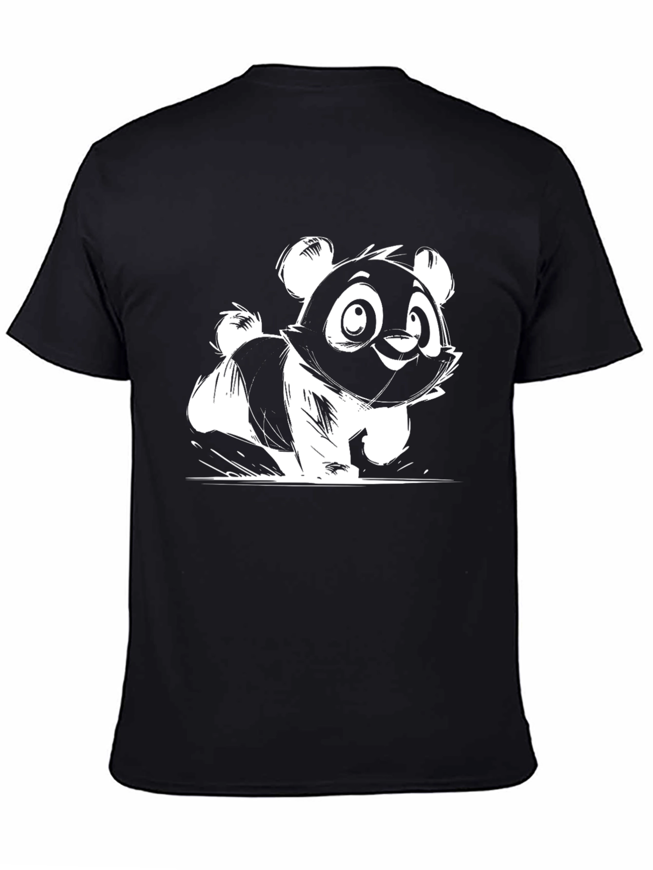 Black Cute Panda Graphic Tee - Black Cotton Blend view 4