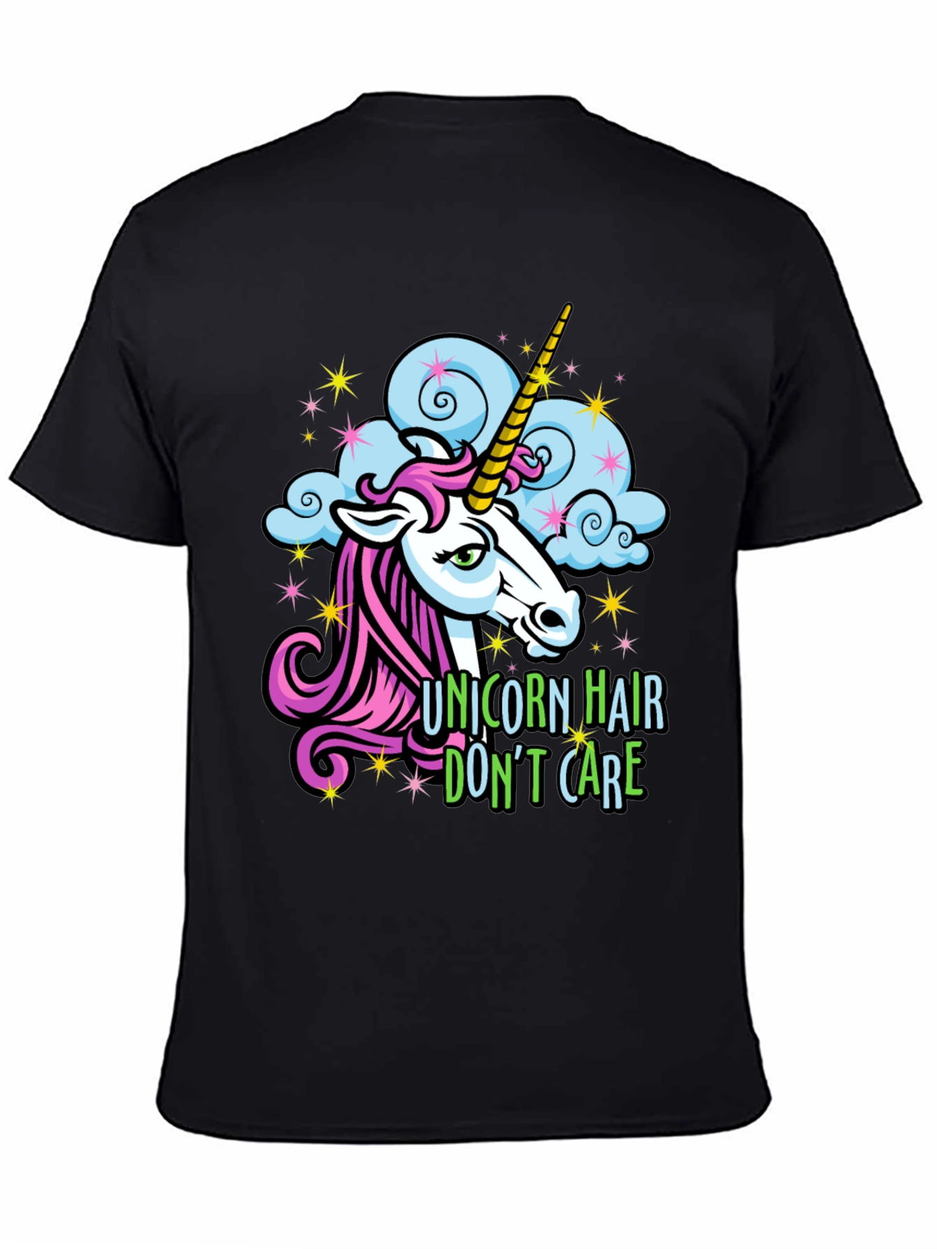 Black Unicorn Hair Don't Care Tee - Funny Graphic T-Shirt view 4