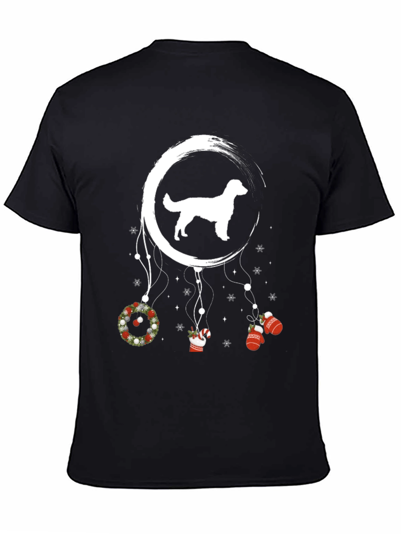 Black Holiday Dog T-Shirt Dream Catcher Design view 4
