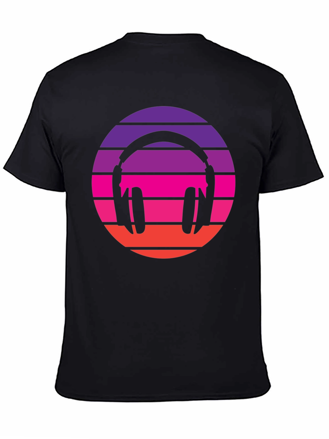 Black Retro Headphones T-Shirt - Vintage Music Vibes view 4