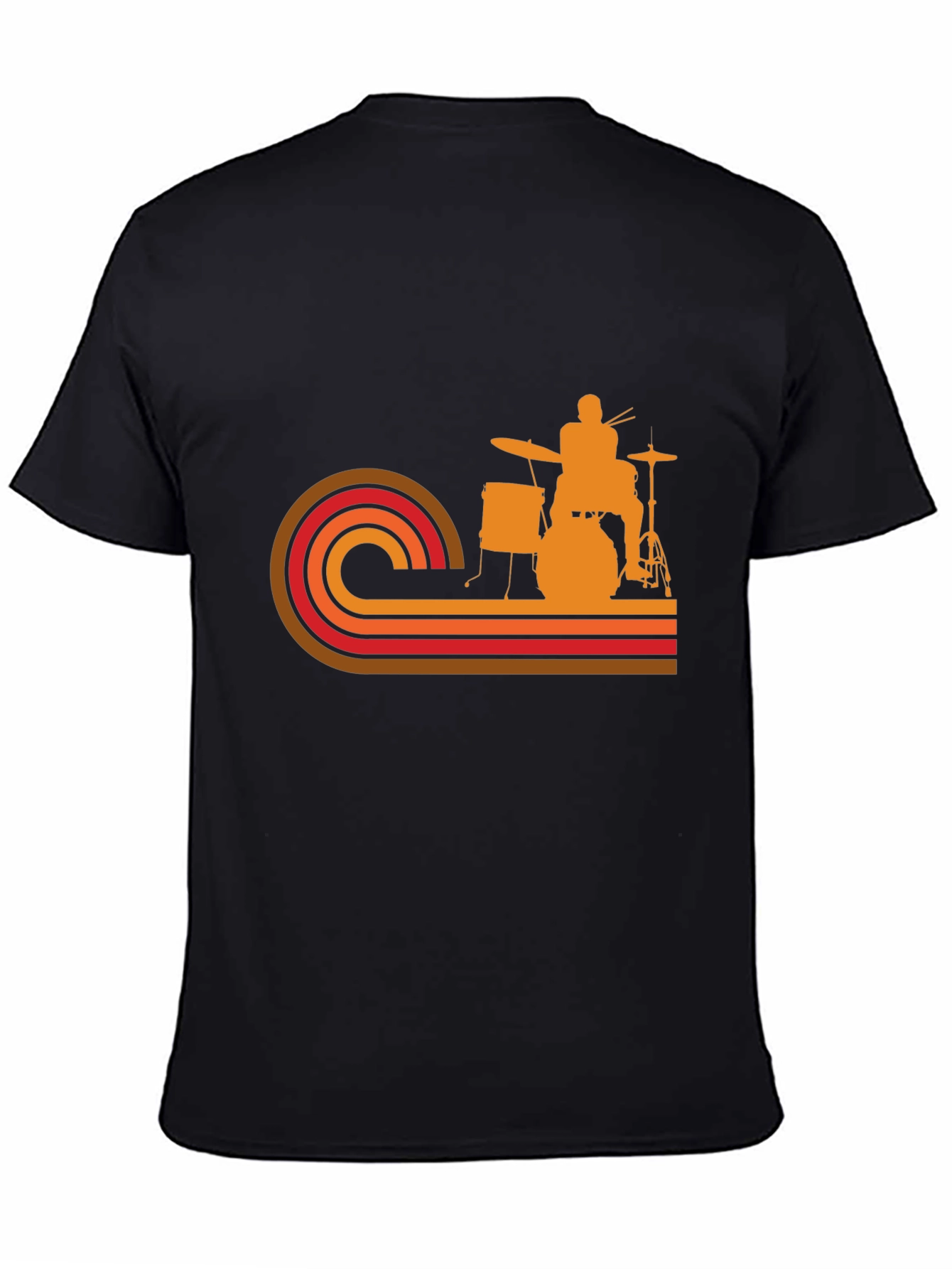 Black Retro Drummer T-Shirt - Vintage Style Music Tee view 4