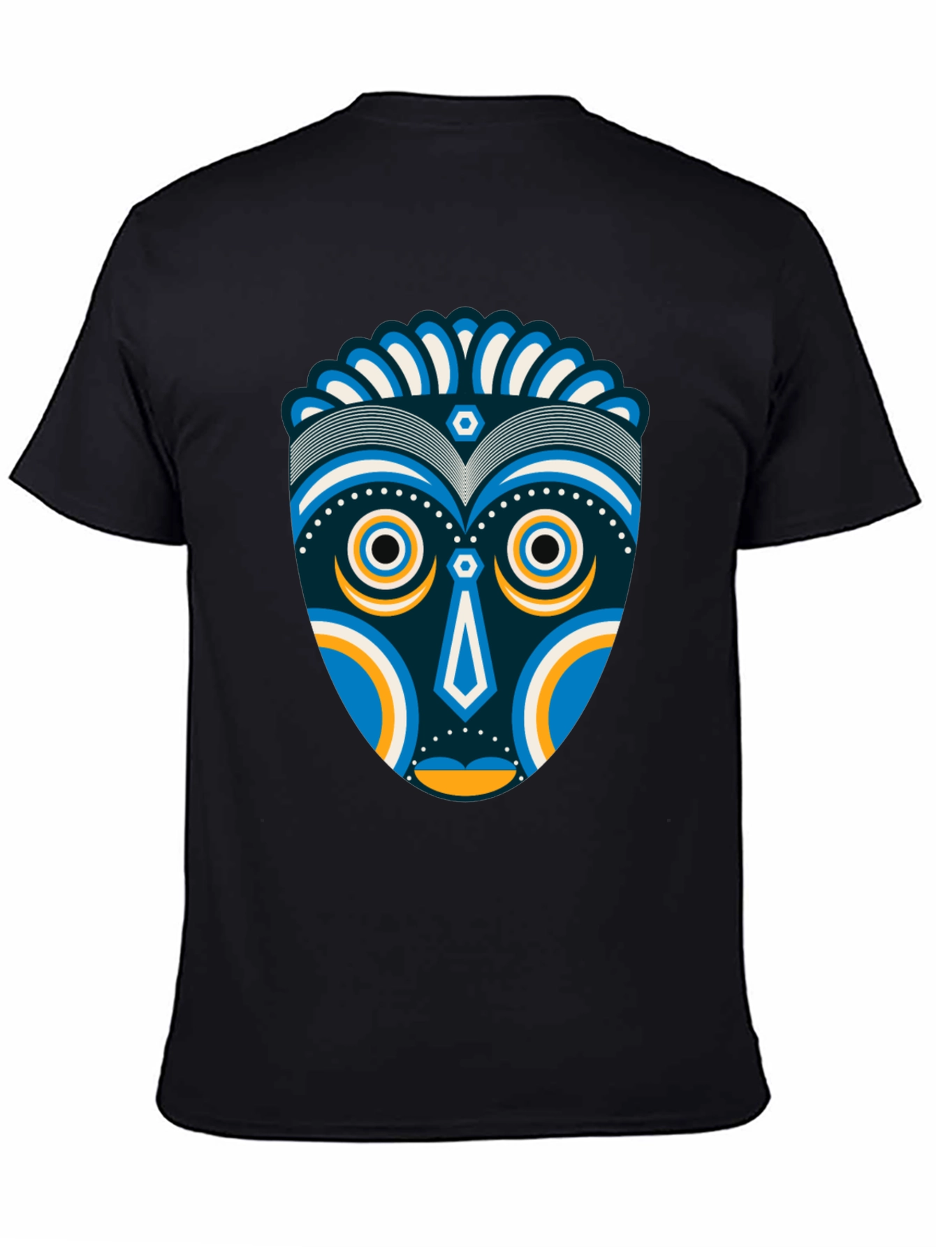 Black Tribal Mask Graphic Tee - Unique Design, Black Cotton Shirt view 4