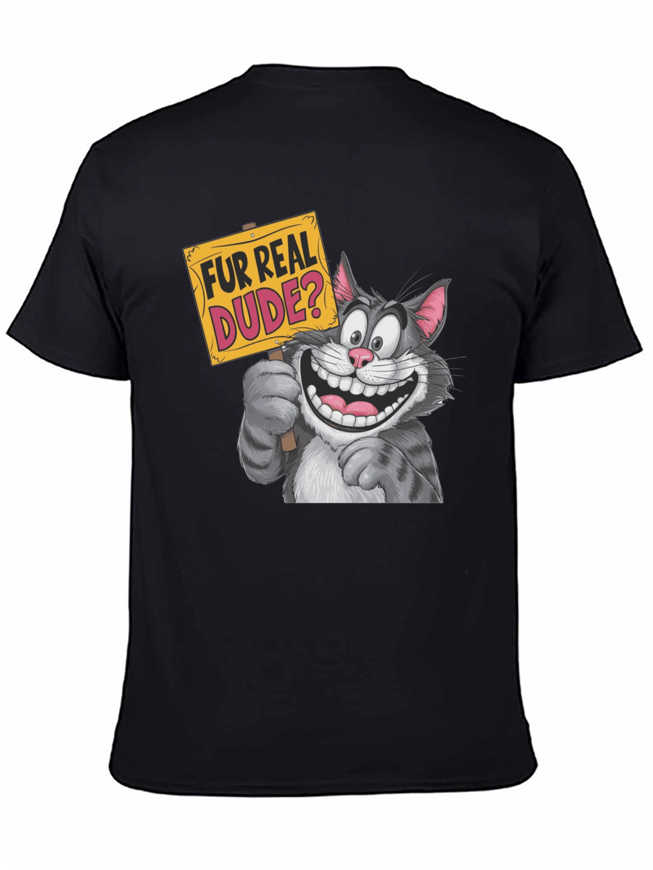 Black Fur Real Dude? Graphic Print Black T-Shirt view 4