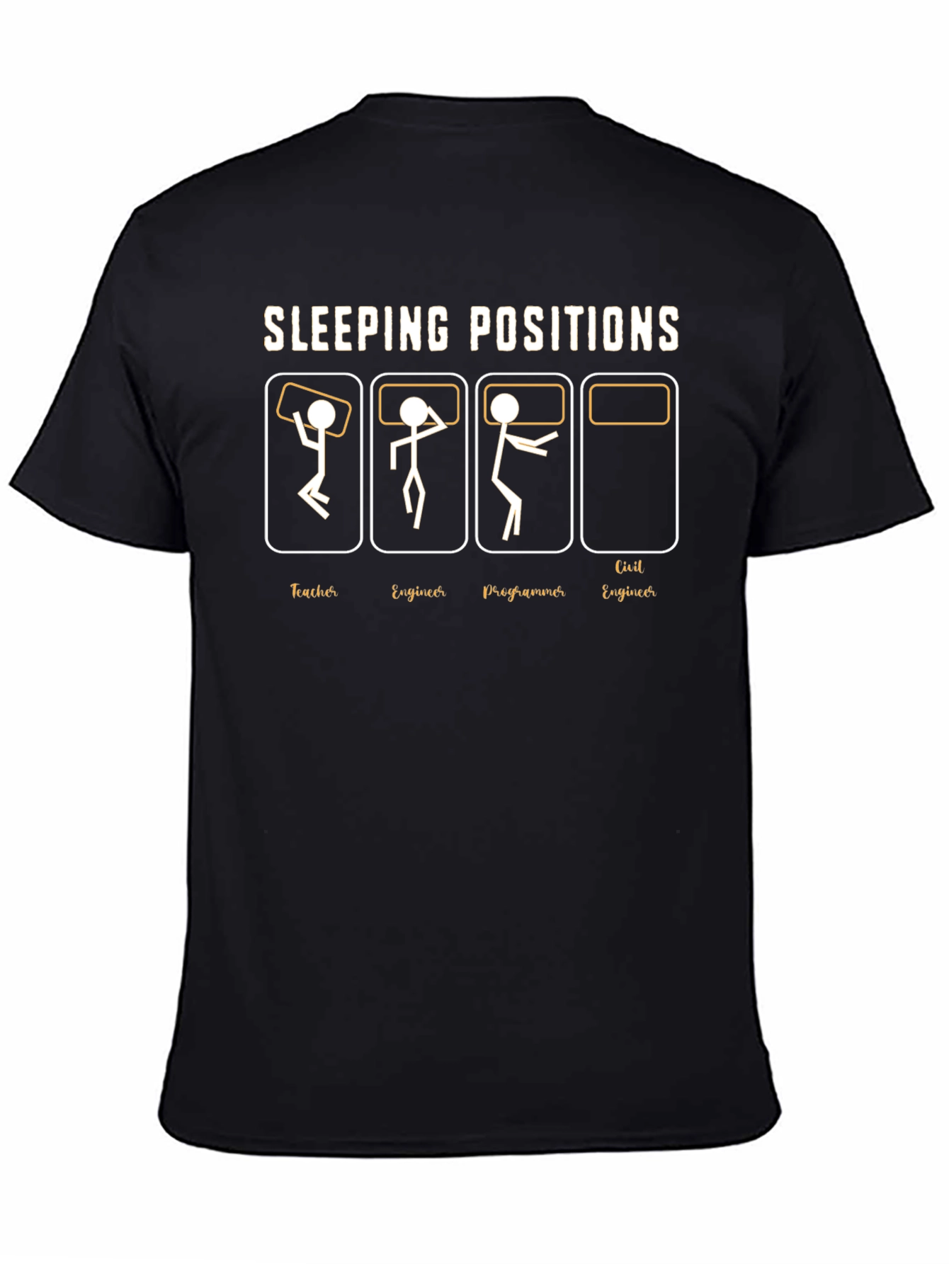 Black Sleeping Positions Funny T-Shirt view 4