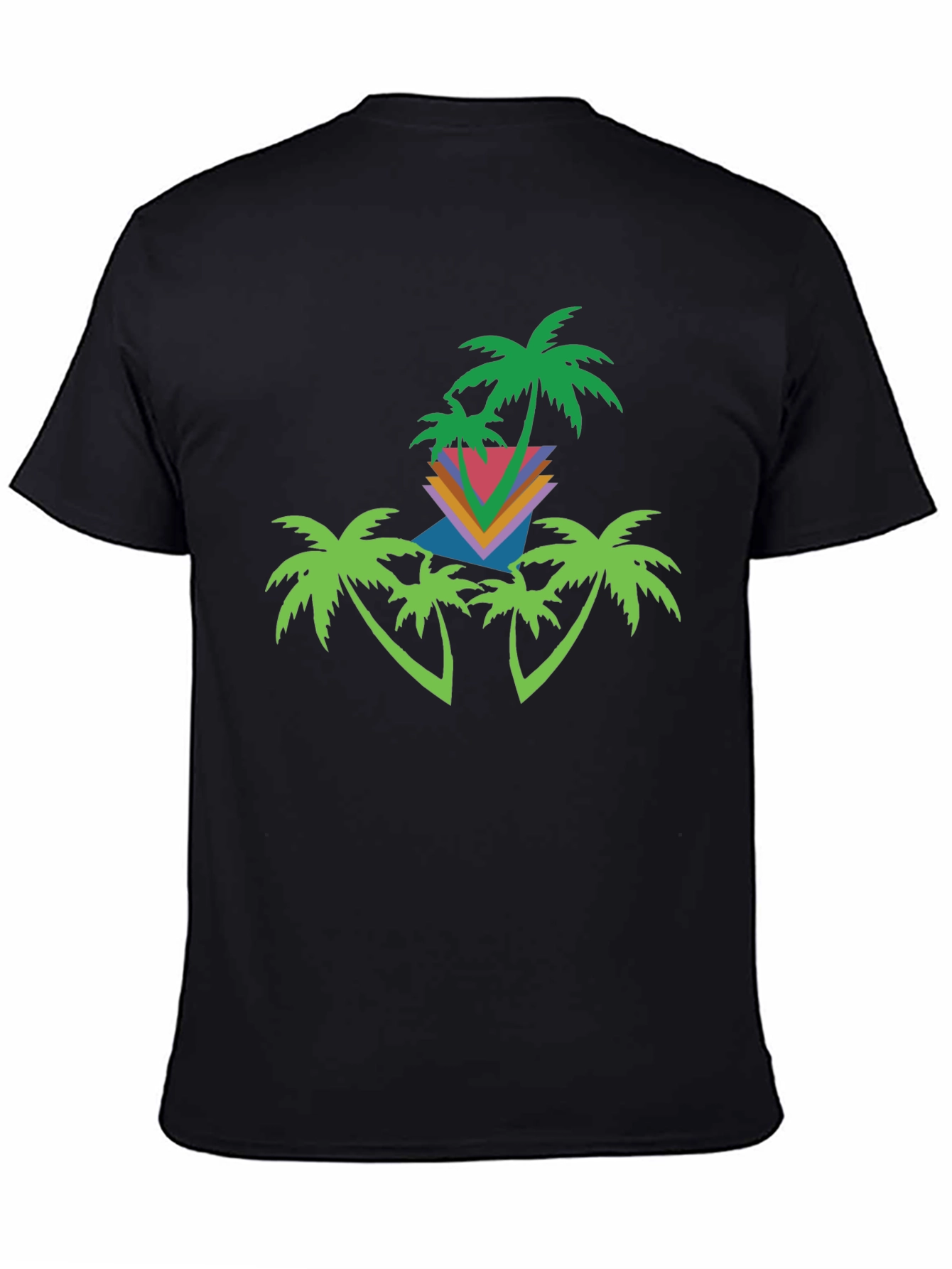 Black Retro Palm Tree Graphic Tee - Black Cotton Blend view 4