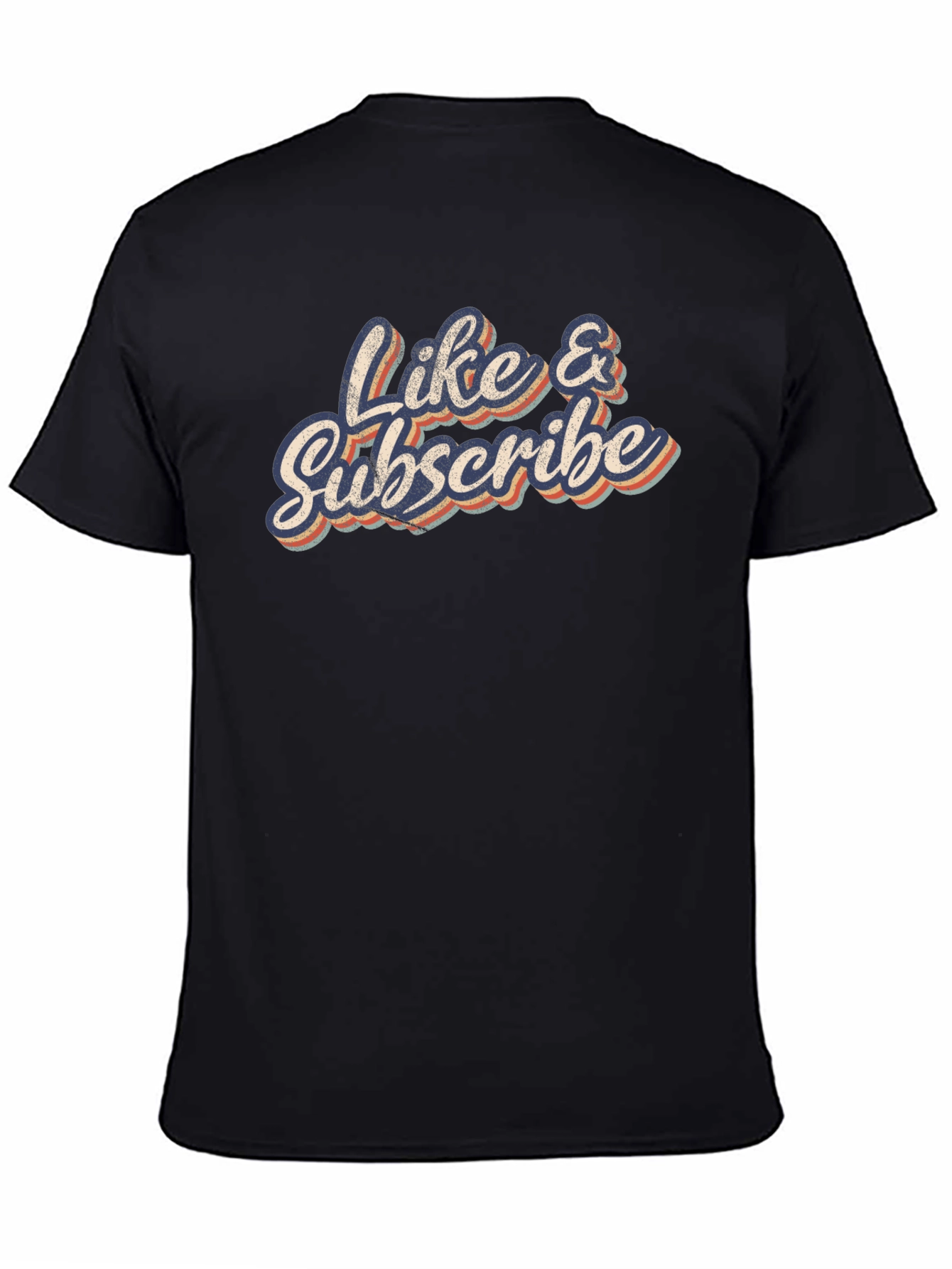 Black Like & Subscribe Retro Style Black T-Shirt view 4