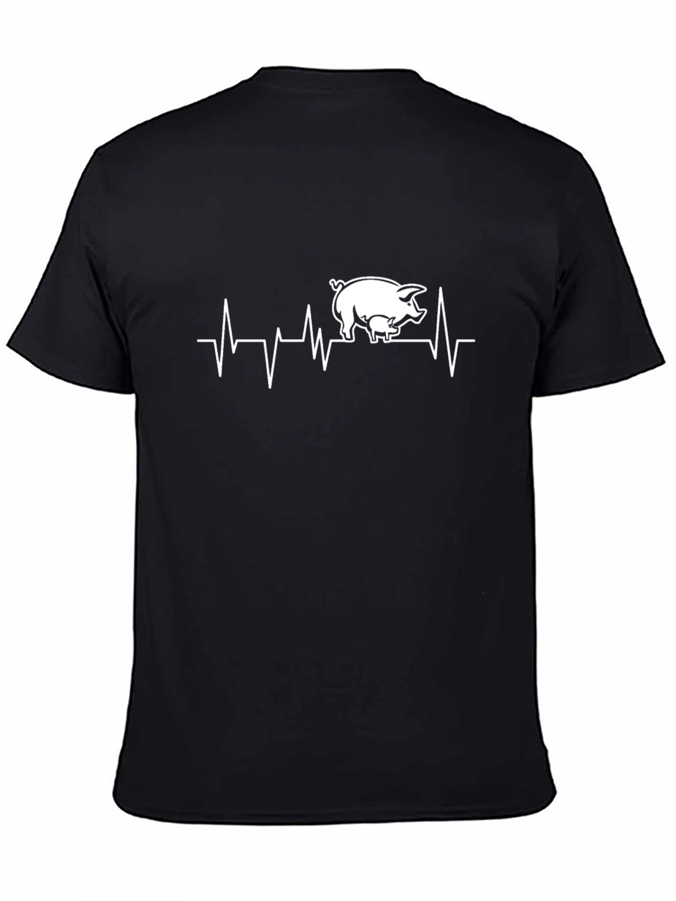 Black Pig Heartbeat T-Shirt - Black Crew Neck Cotton Tee view 4