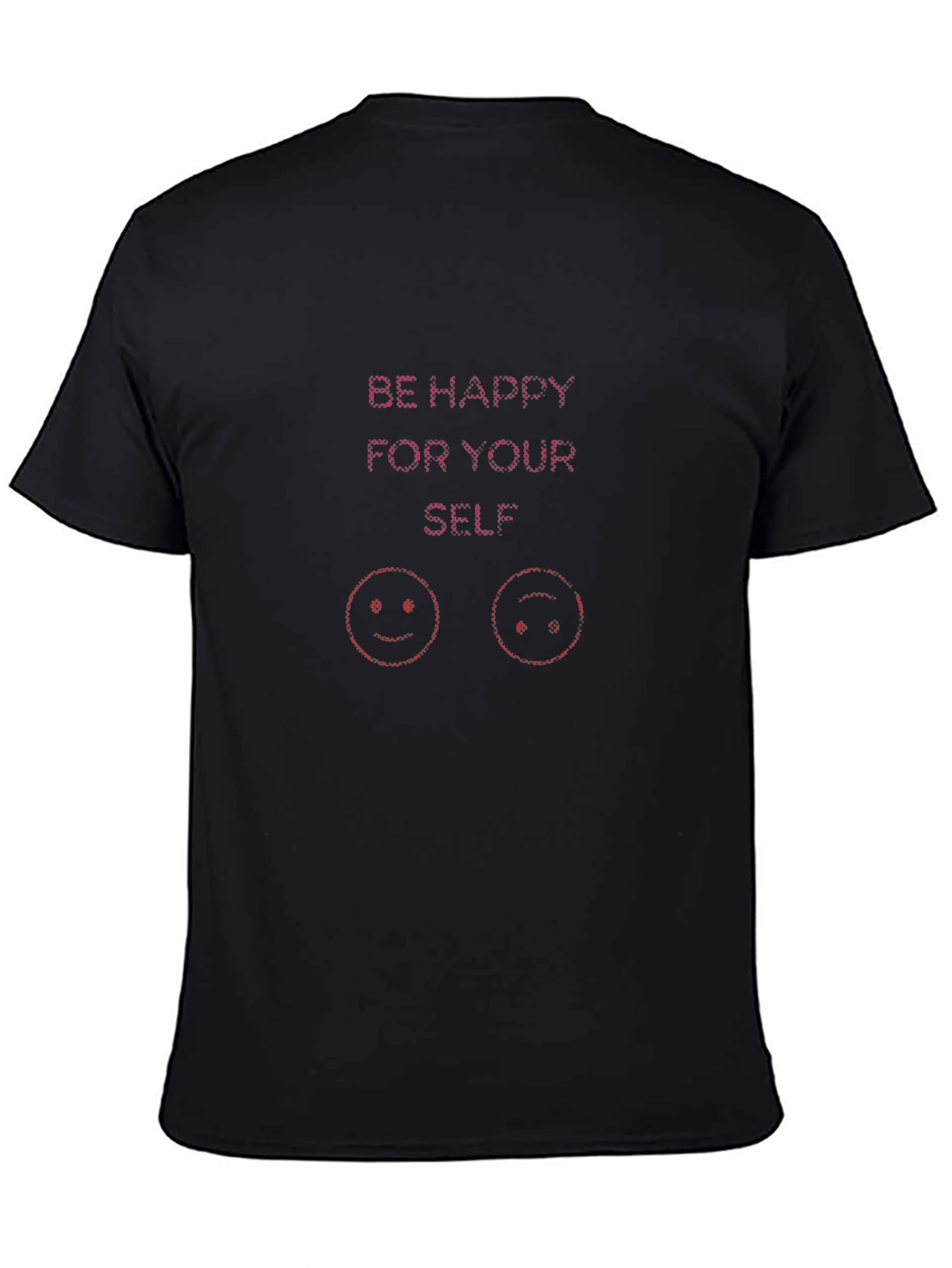 Black Be Happy T-Shirt - Black Crew Neck Tee with Positive Message view 4