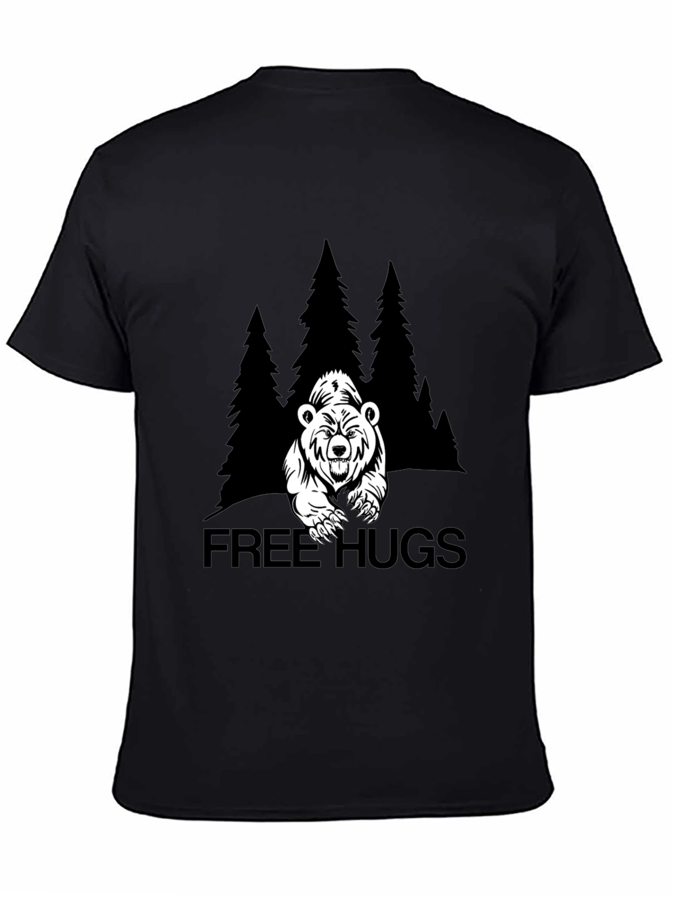 Black Free Hugs Bear Graphic T-Shirt - Black view 4