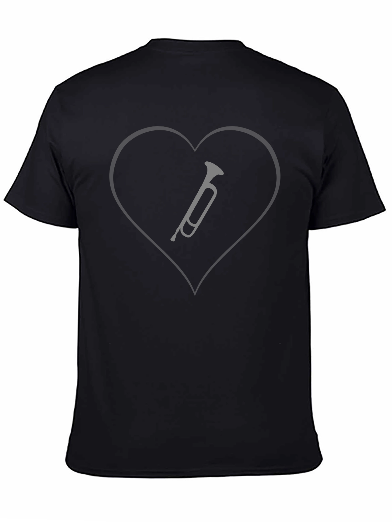 Black Music Lover Trumpet Heart T-Shirt - Black view 4