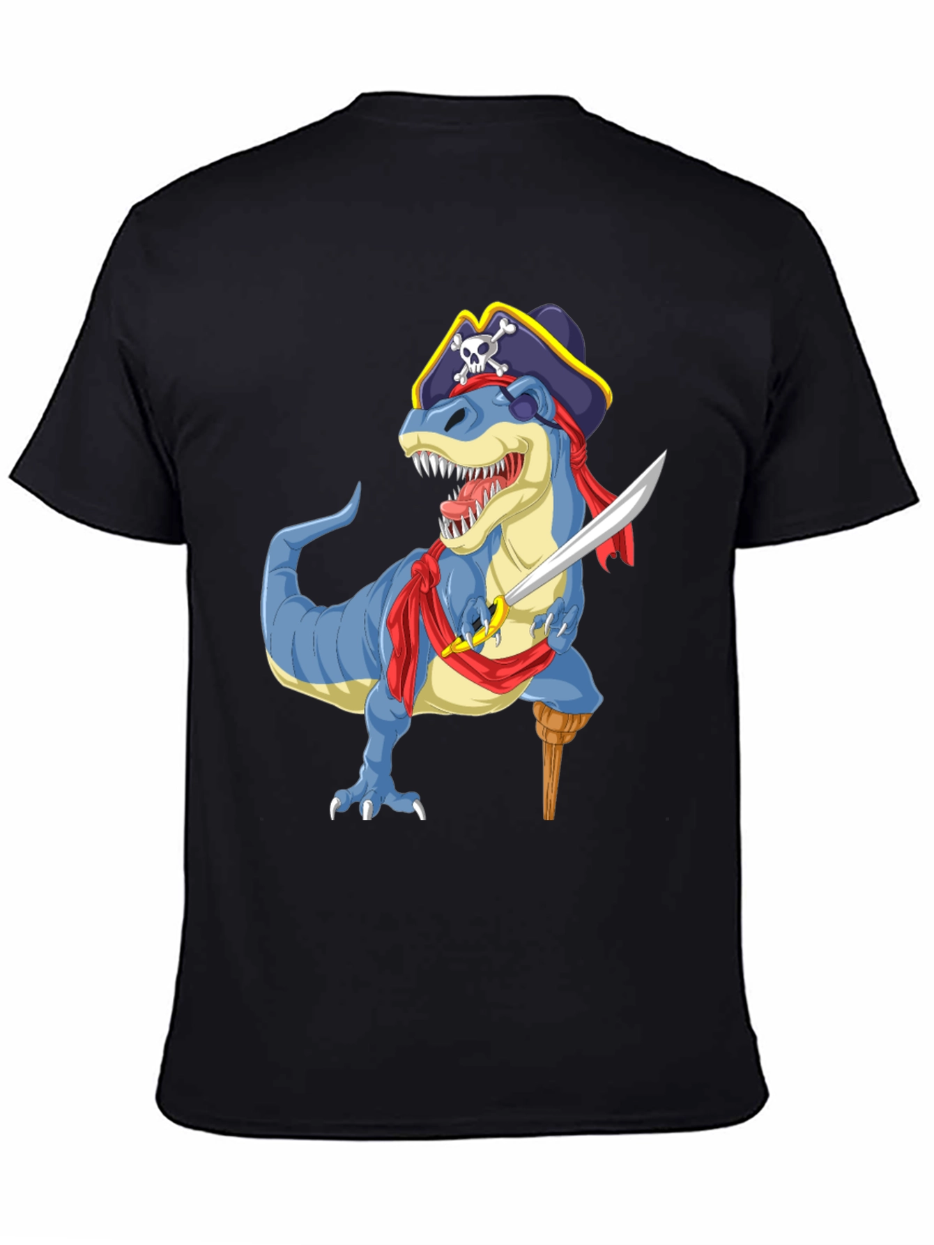 Black Pirate Dinosaur Graphic T-Shirt - Fun Novelty Tee view 4