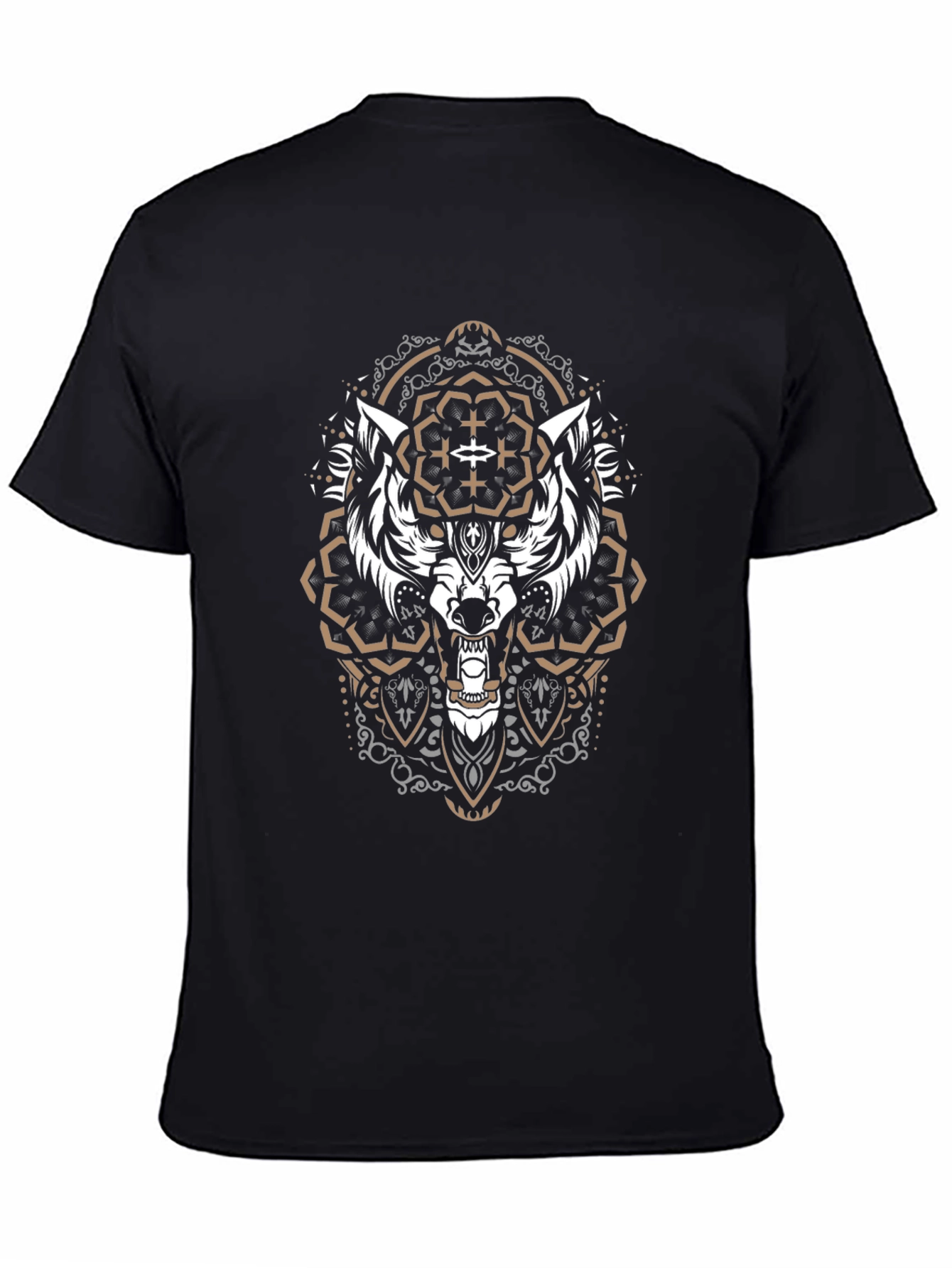 Black Wolf Mandala Graphic Tee - Black Cotton Shirt view 4