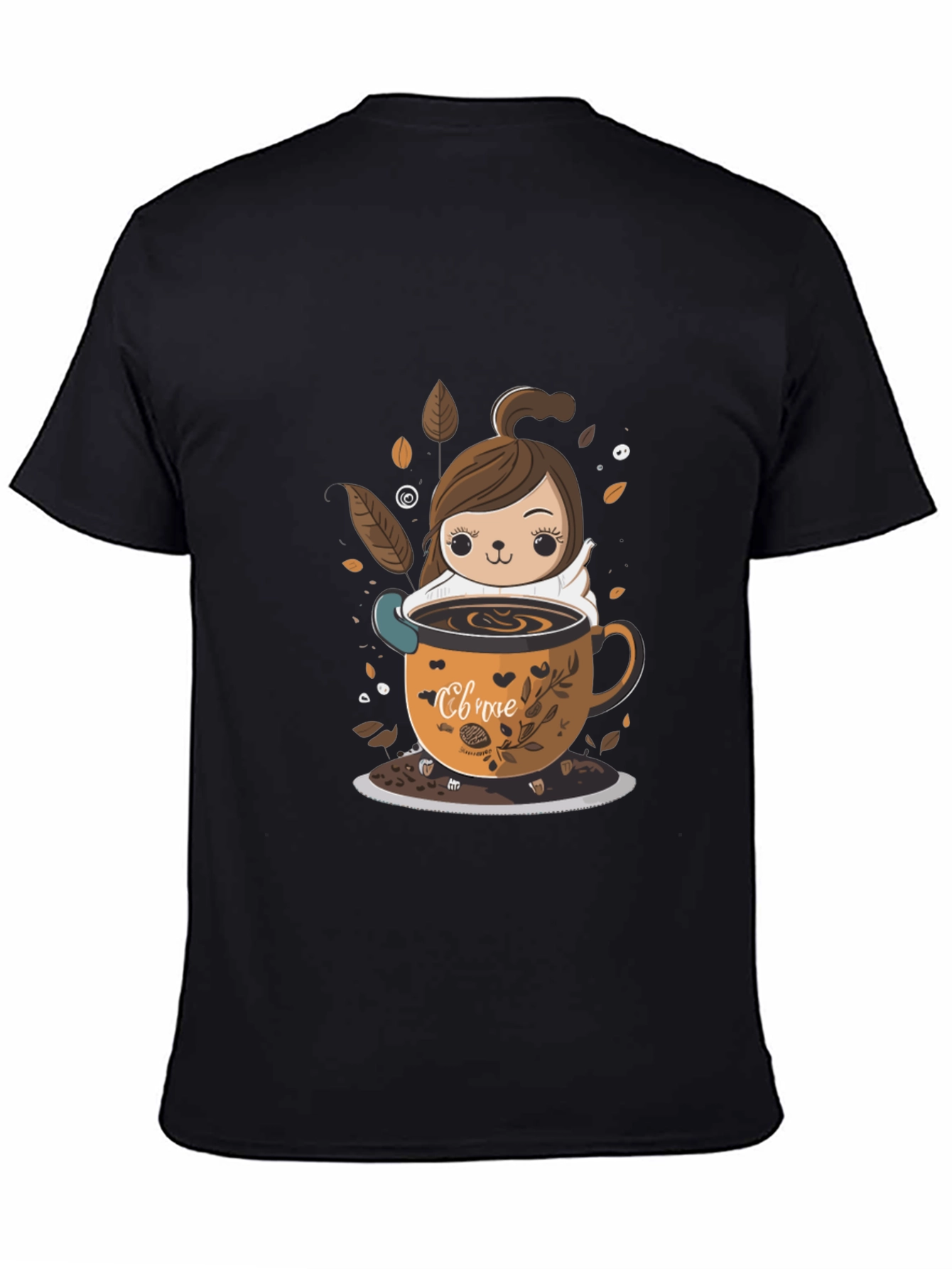 Black Cute Cartoon Coffee Lover T-Shirt view 4