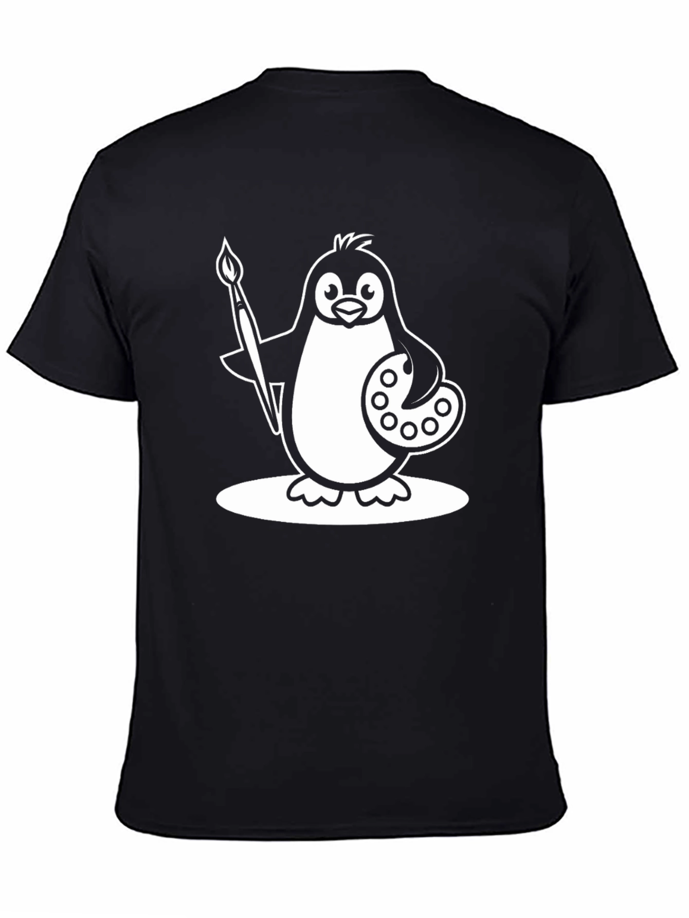 Black Penguin Artist Graphic T-Shirt - Black Cotton Tee view 4