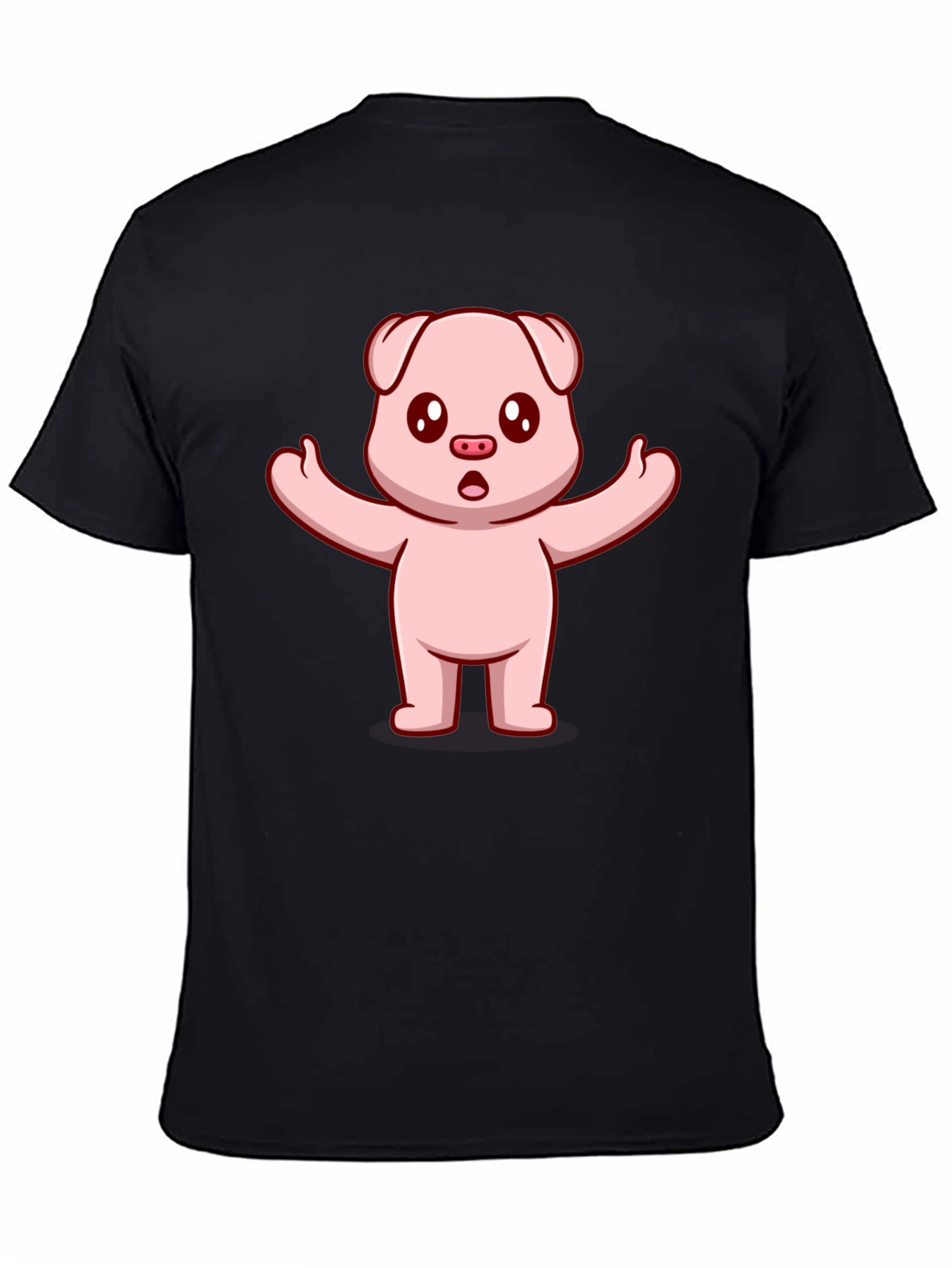 Black Cute Pig Cartoon Black T-Shirt view 4