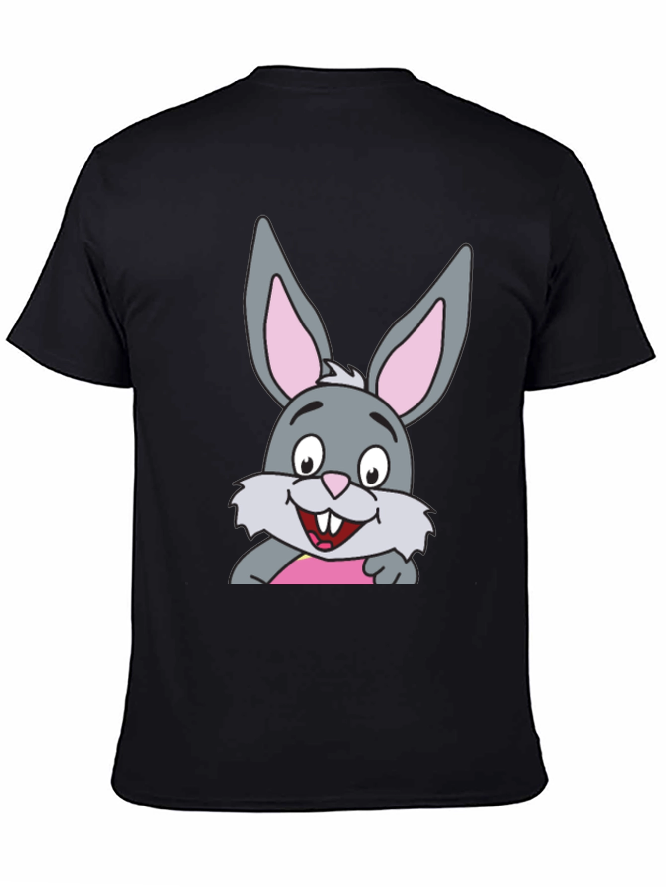 Black Cartoon Rabbit Graphic Print Black T-Shirt view 4