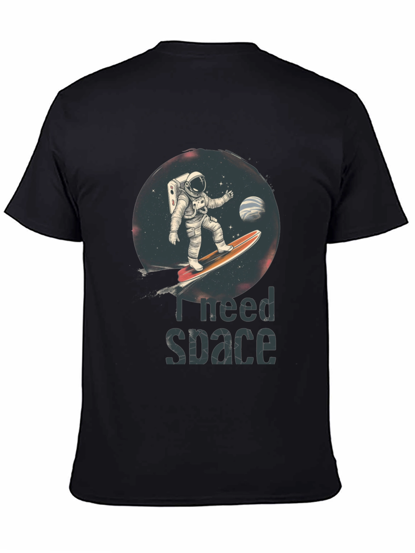 Black I Need Space T-Shirt - Astronaut Surfing Design view 4