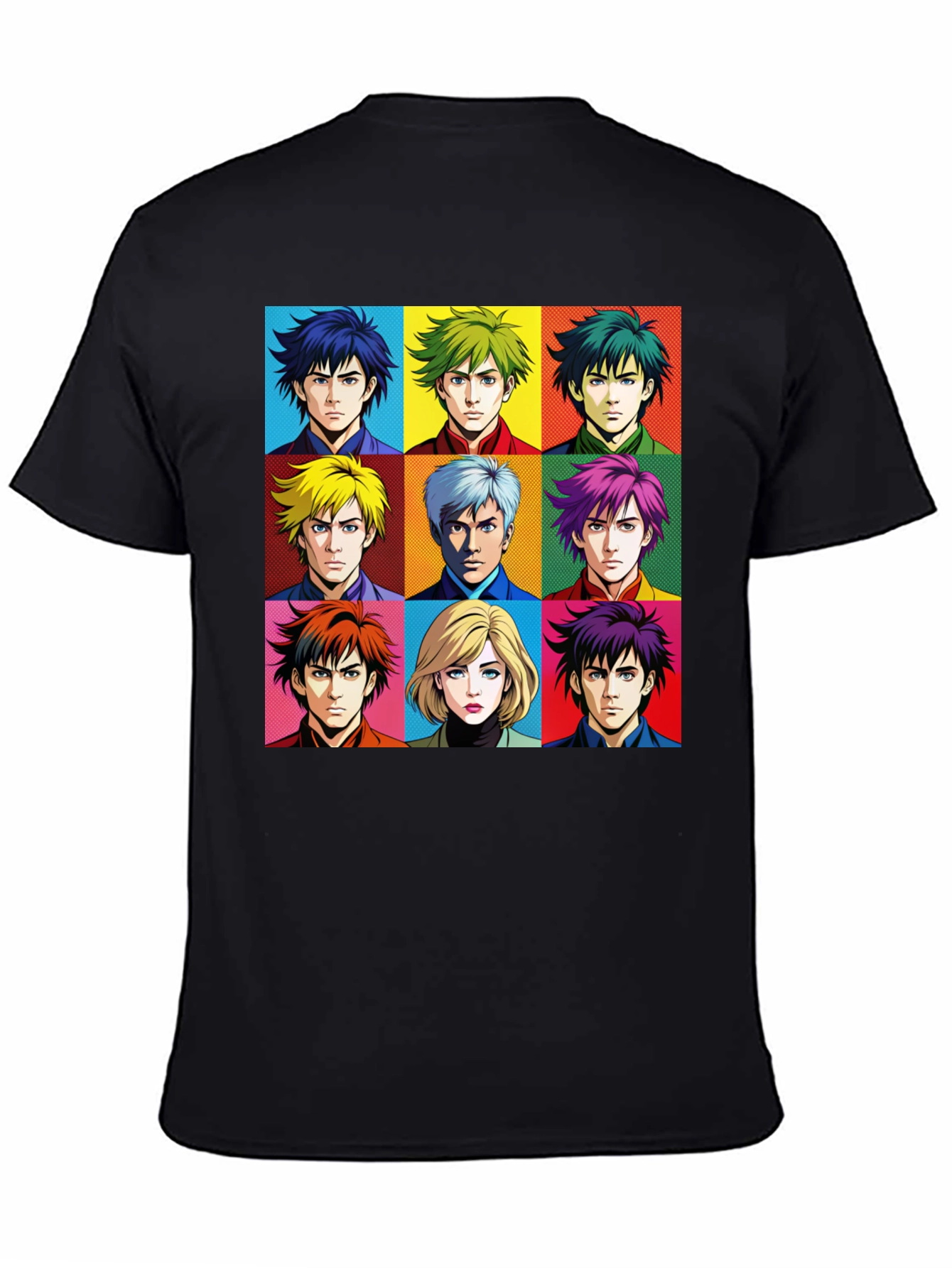 Black Anime Faces T-Shirt, Pop Art Design view 4