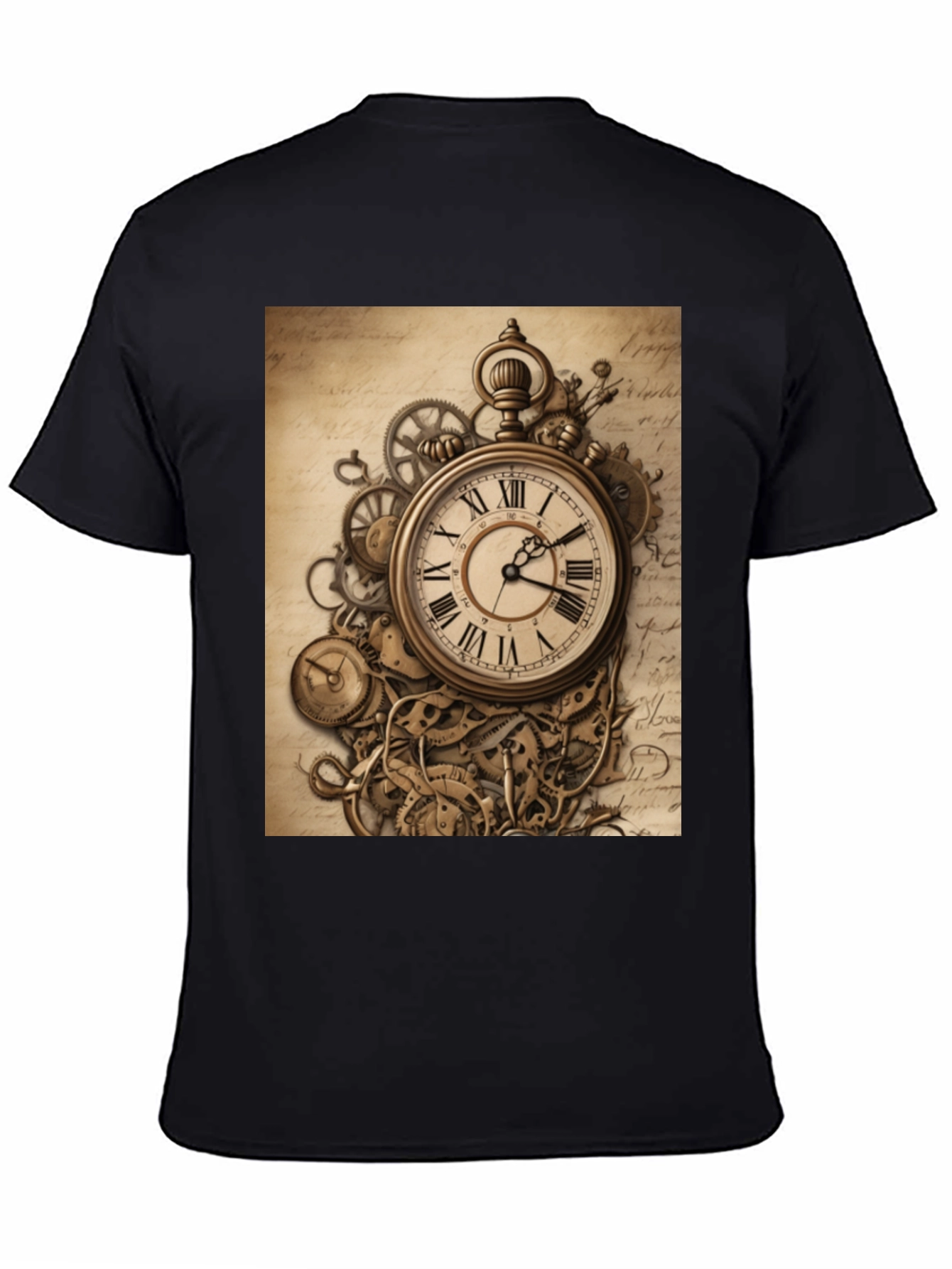 Black Steampunk Clockwork T-Shirt - Timeless Design view 4