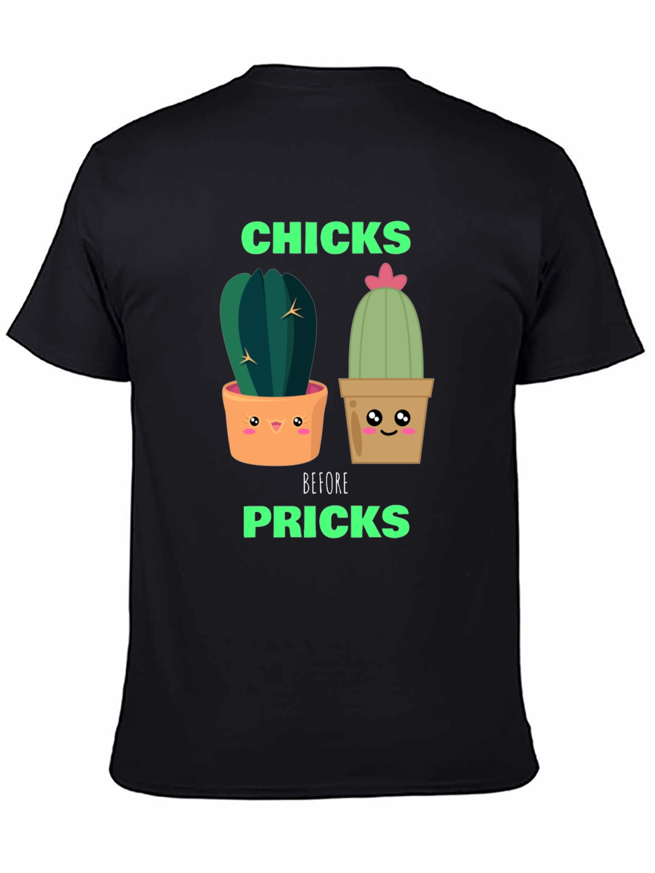 Black Funny Cactus Graphic T-Shirt - Chicks Before Pricks view 4