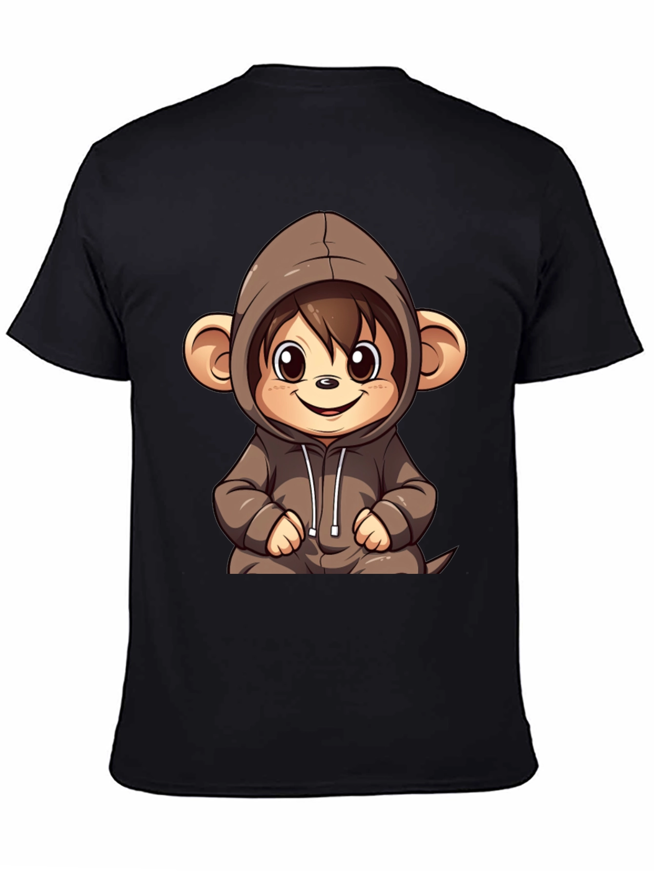 Black Cute Monkey Hoodie Graphic Tee view 4