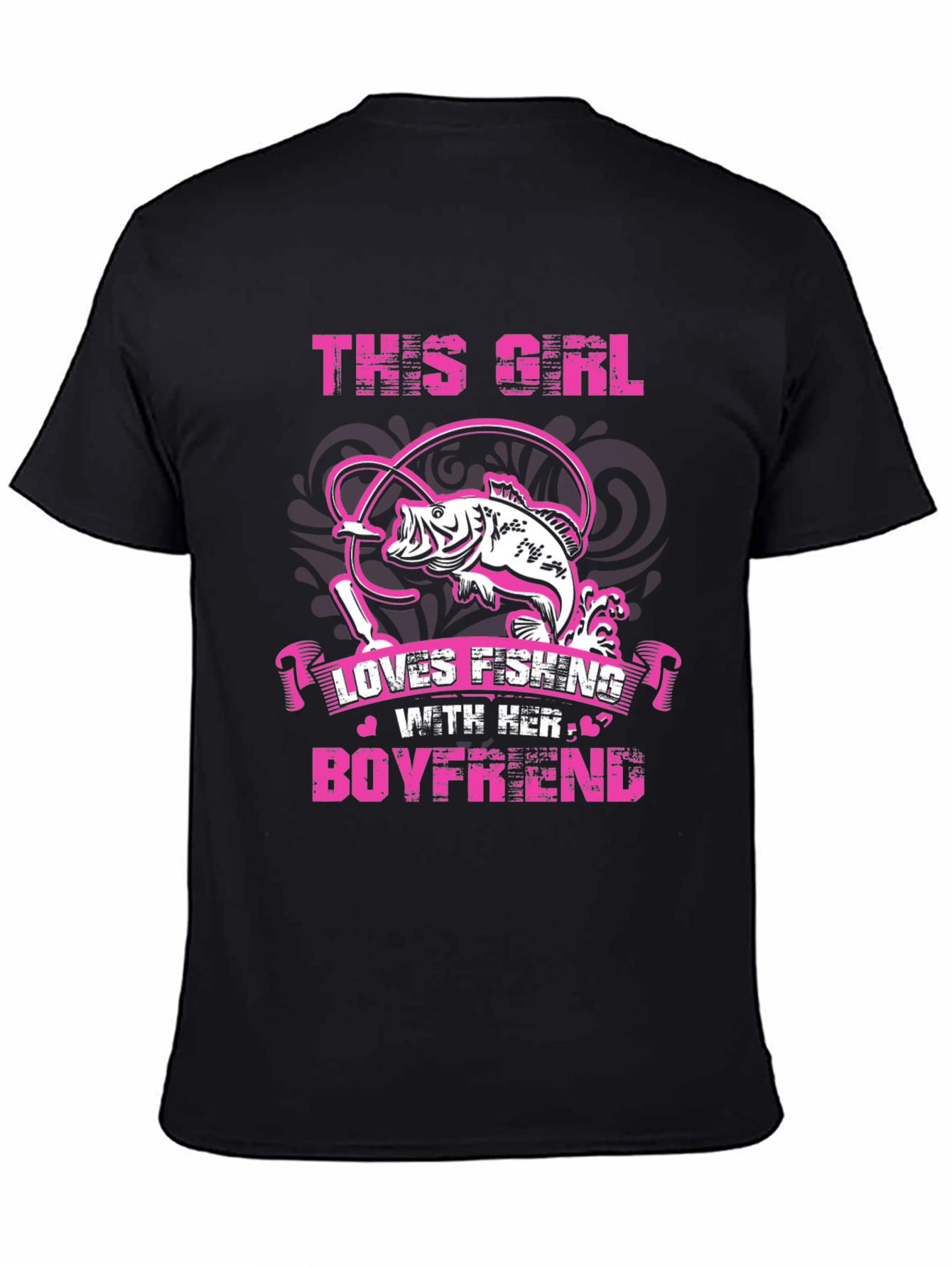 Black Fishing Girl Boyfriend Black T-Shirt view 4