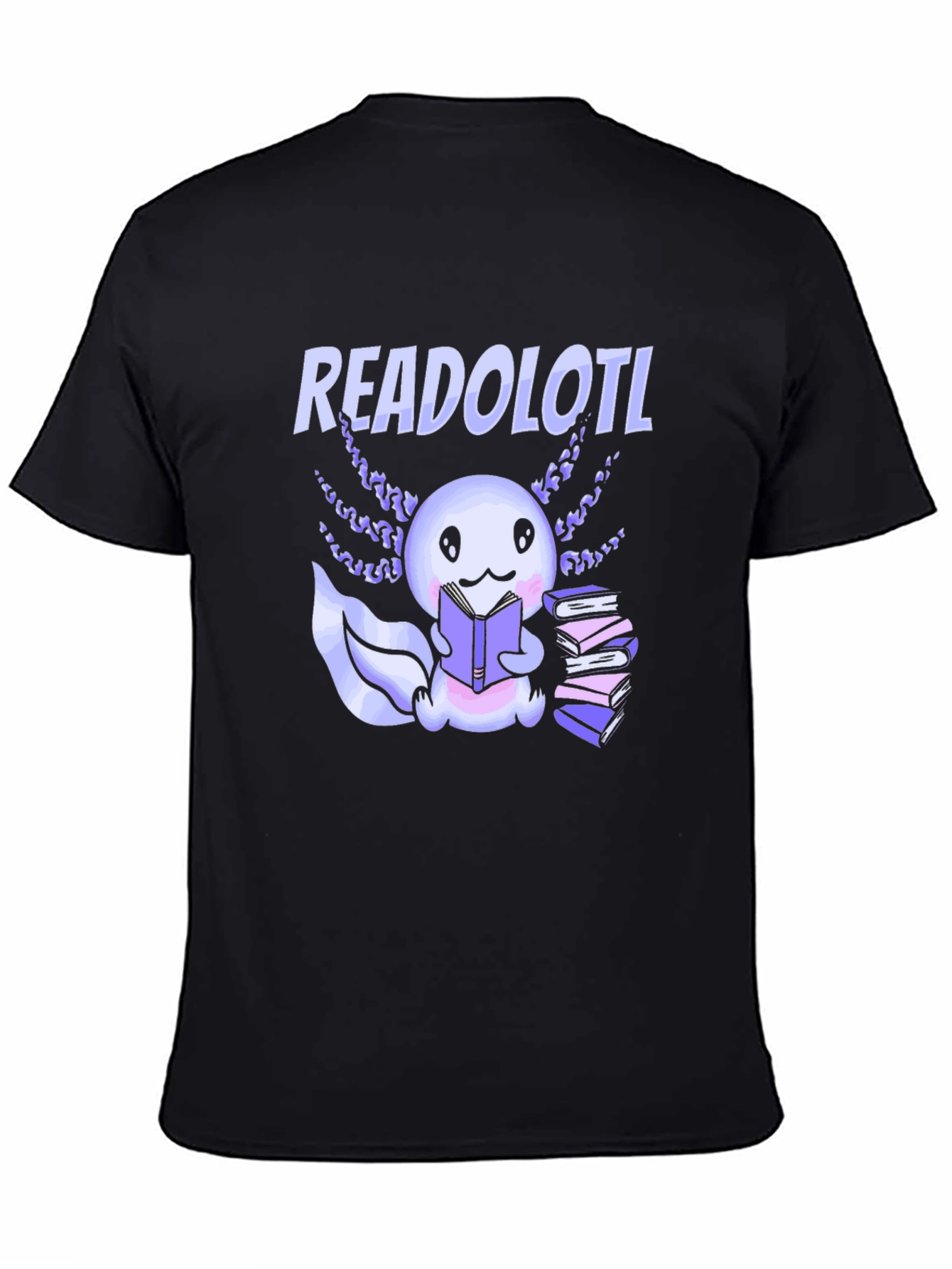 Black Readolotl T-Shirt - Cute Axolotl Reading Books view 4