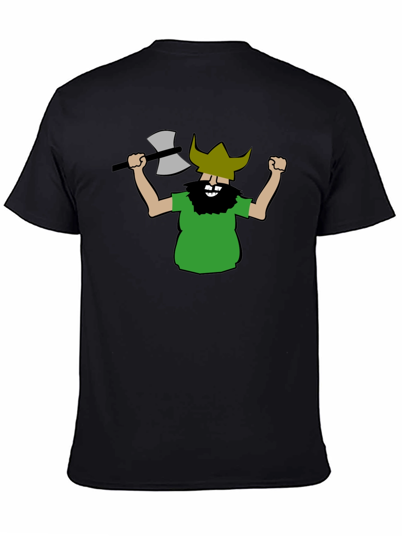 Black Viking Cartoon Graphic Black T-Shirt view 4