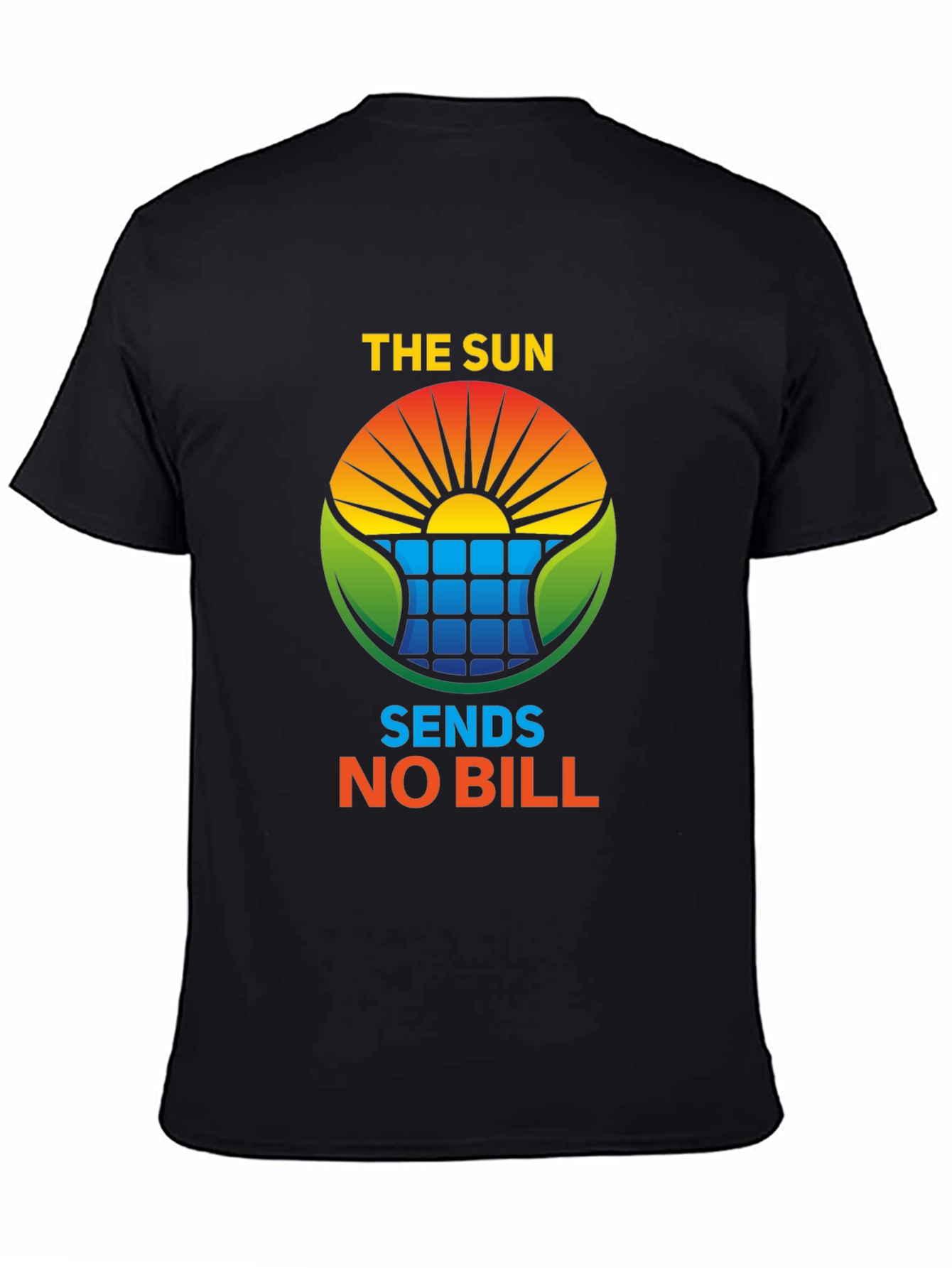Black Eco-Friendly "The Sun Sends No Bill" Solar Energy T-Shirt view 4