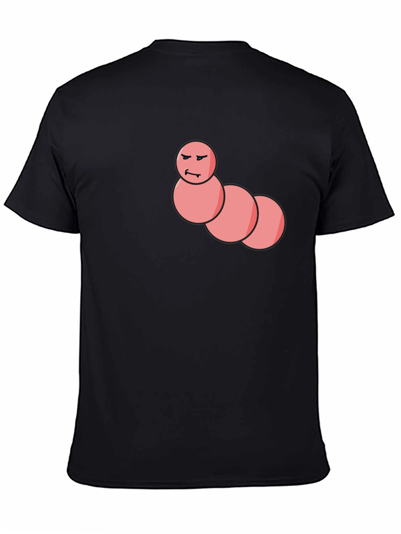 Black Men's Black T-Shirt with Funny Worm Graphic view 4