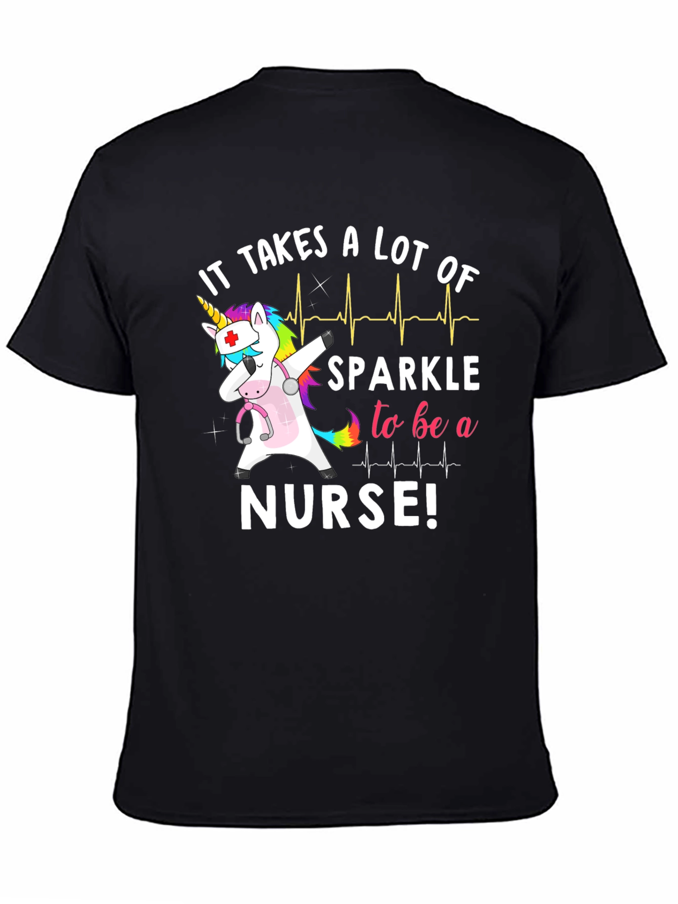 Black Nurse Unicorn Graphic Tee view 4