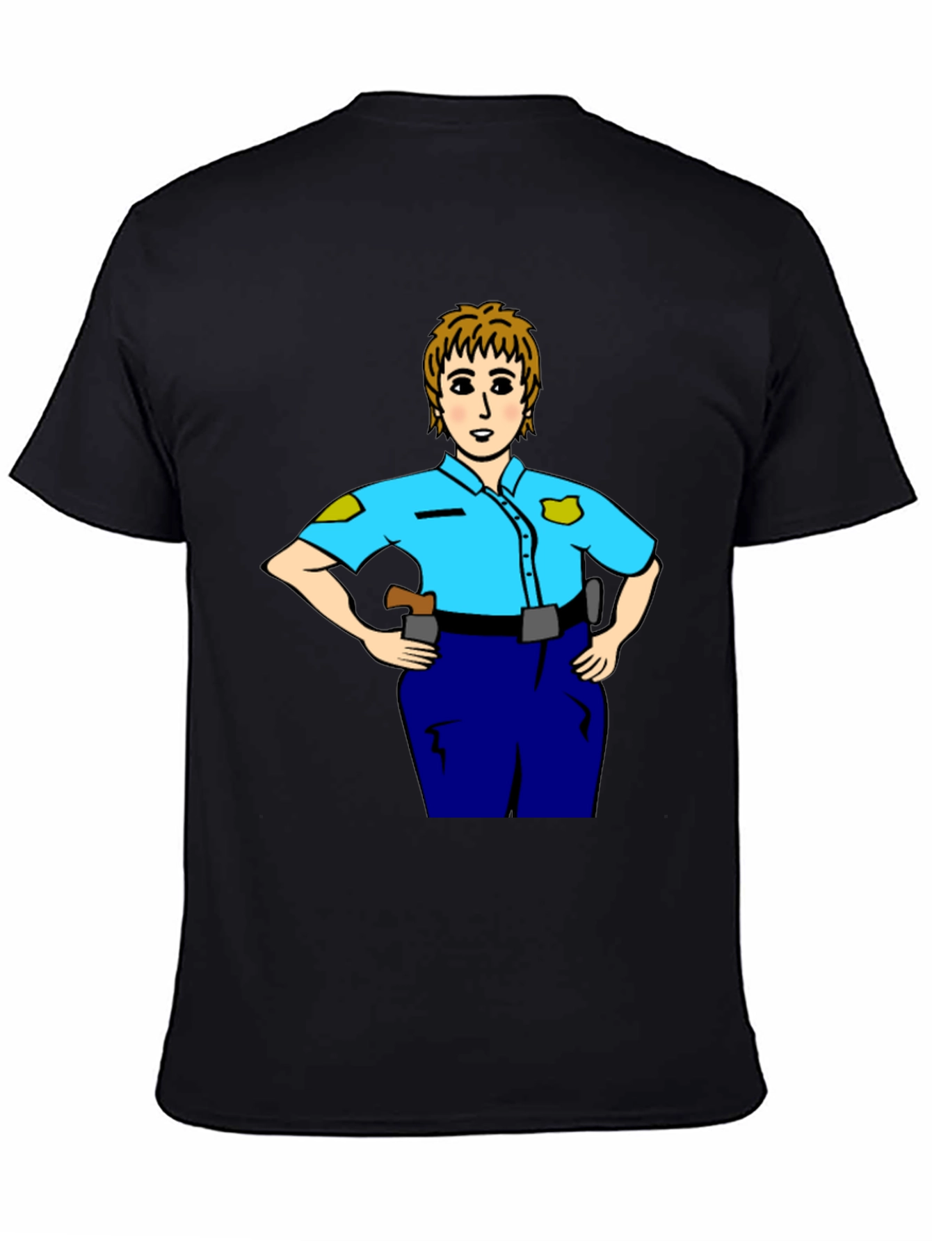 Black Police Woman Cartoon T-Shirt | Graphic Tee view 4