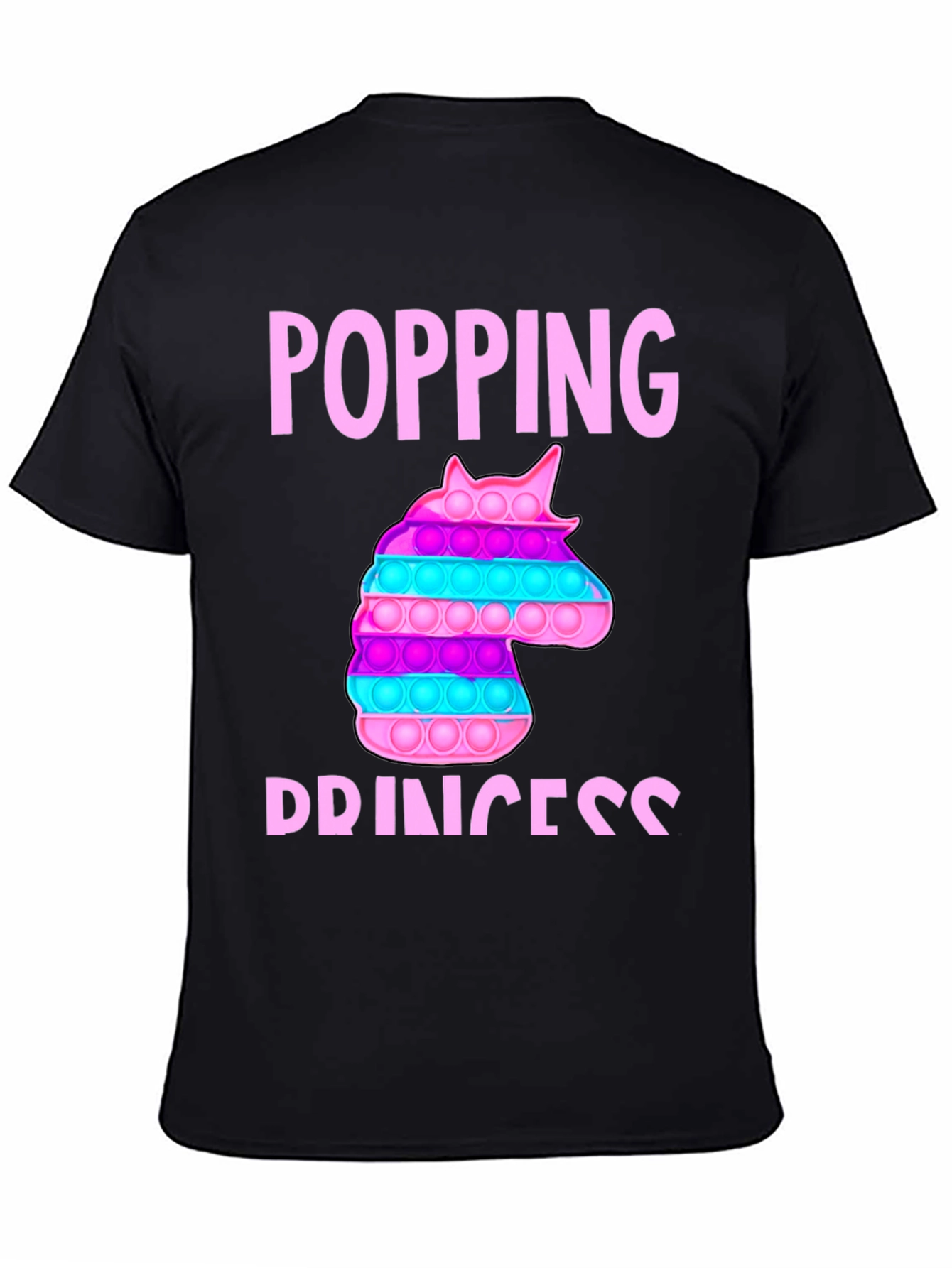 Black Popping Princess Unicorn Bubble Pop T-Shirt view 4