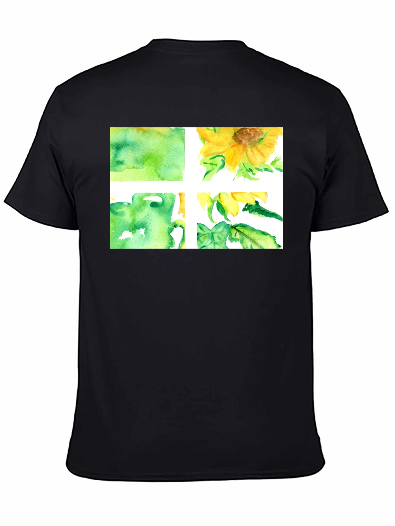 Black Sunflower Watercolor Graphic Black T-Shirt view 4