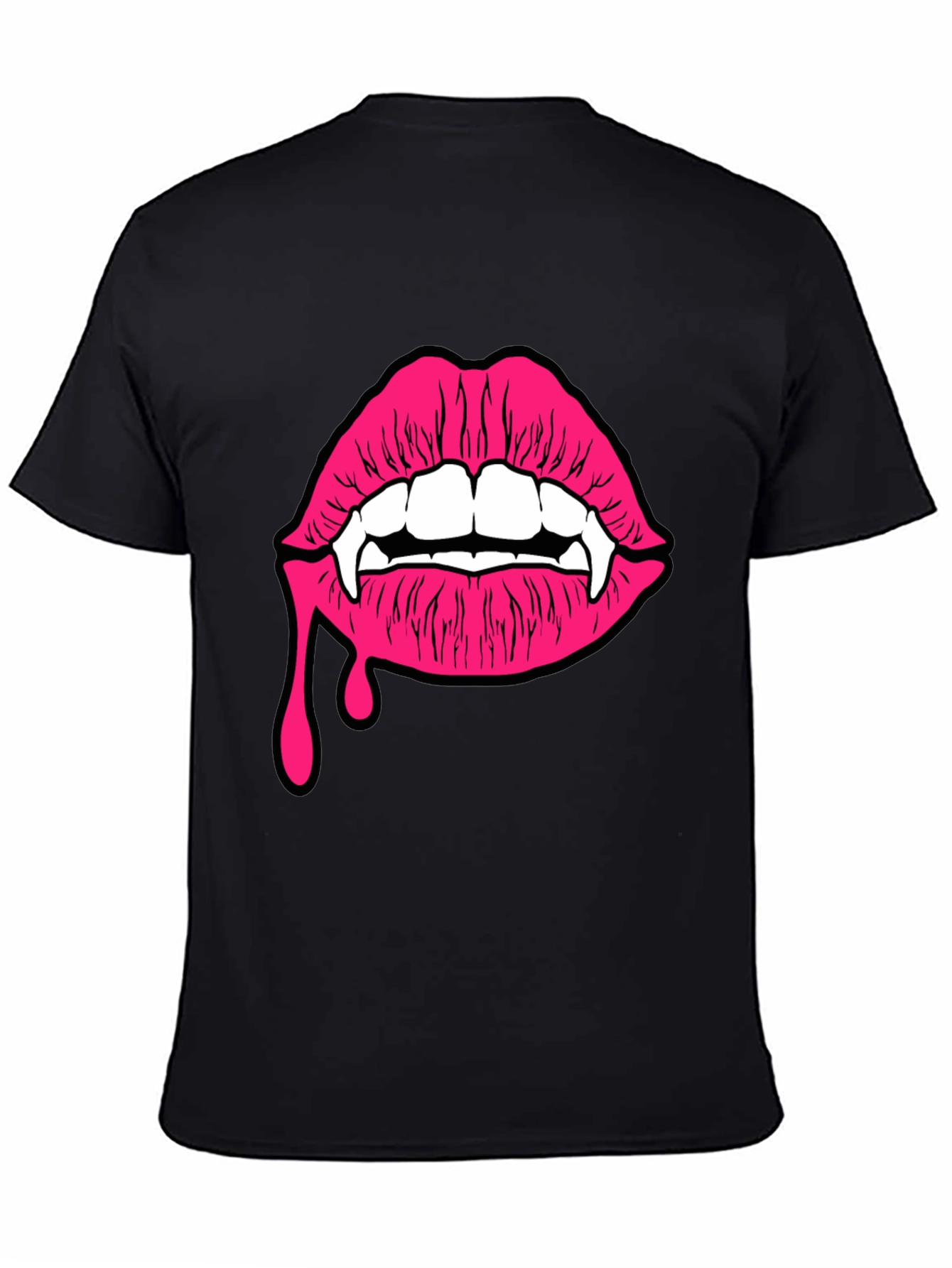 Black Vampire Lips Graphic Tee - Black Cotton T-Shirt view 4