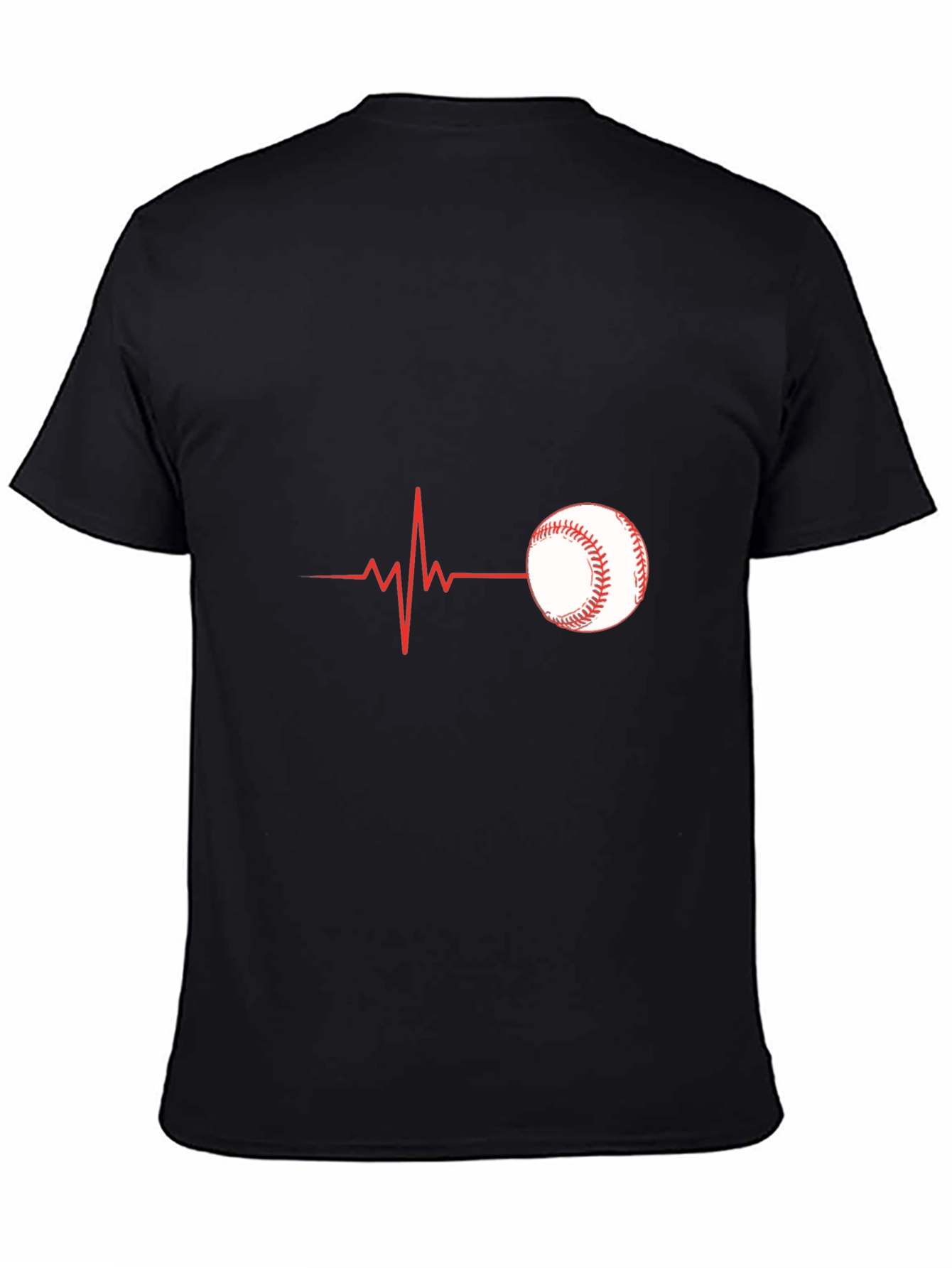 Black Baseball Heartbeat Graphic Tee - Black Cotton T-Shirt view 4