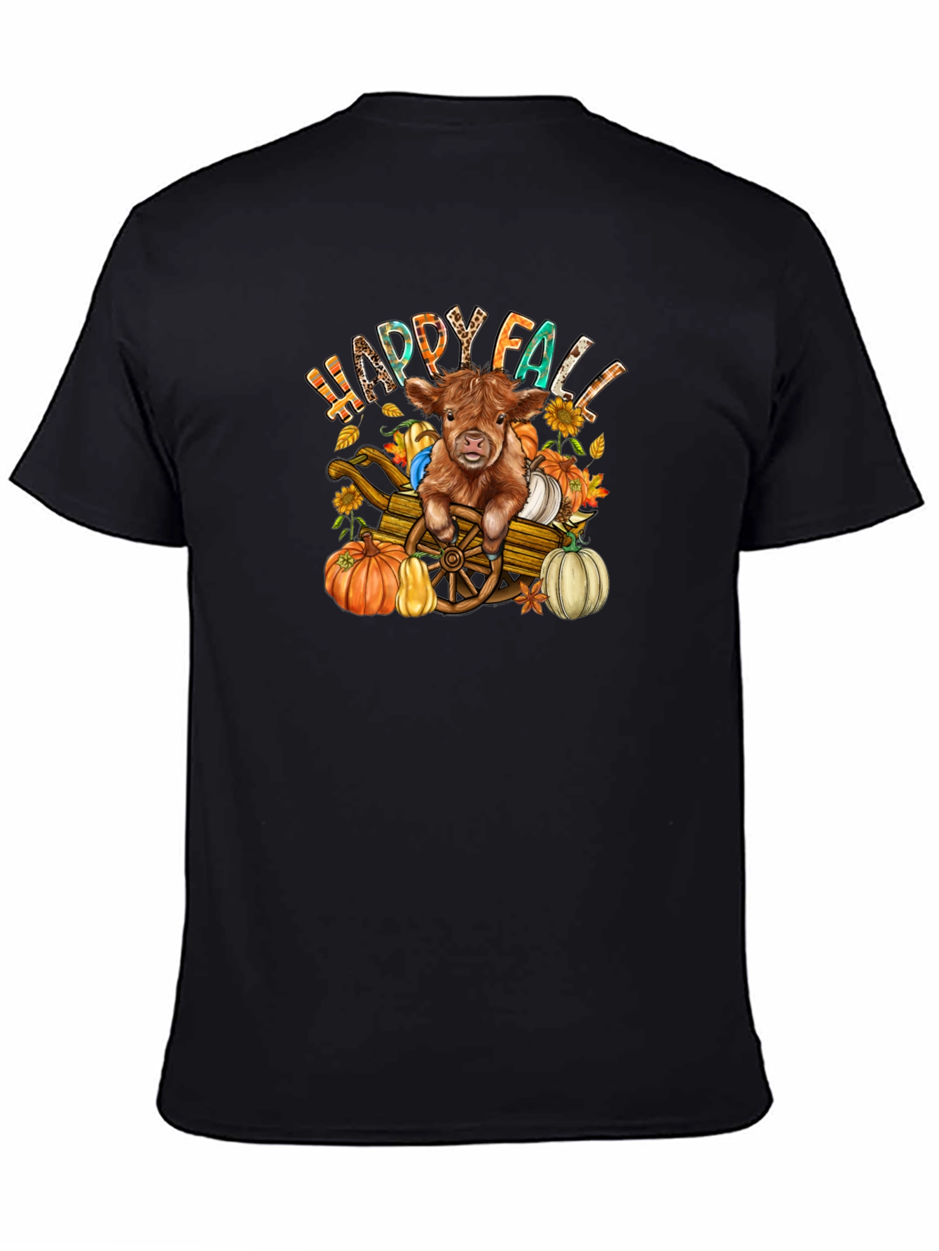 Black Happy Fall Highland Cow T-Shirt view 4