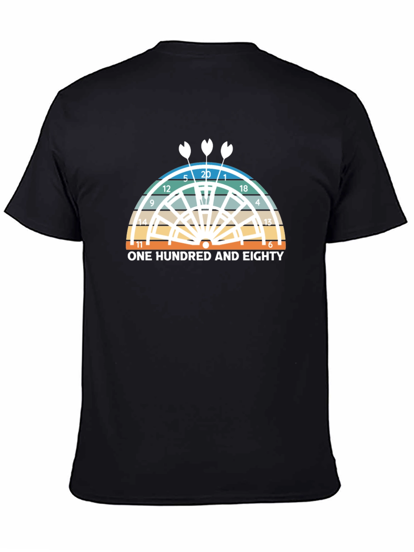 Black One Hundred and Eighty T-Shirt - Dartboard Design view 4
