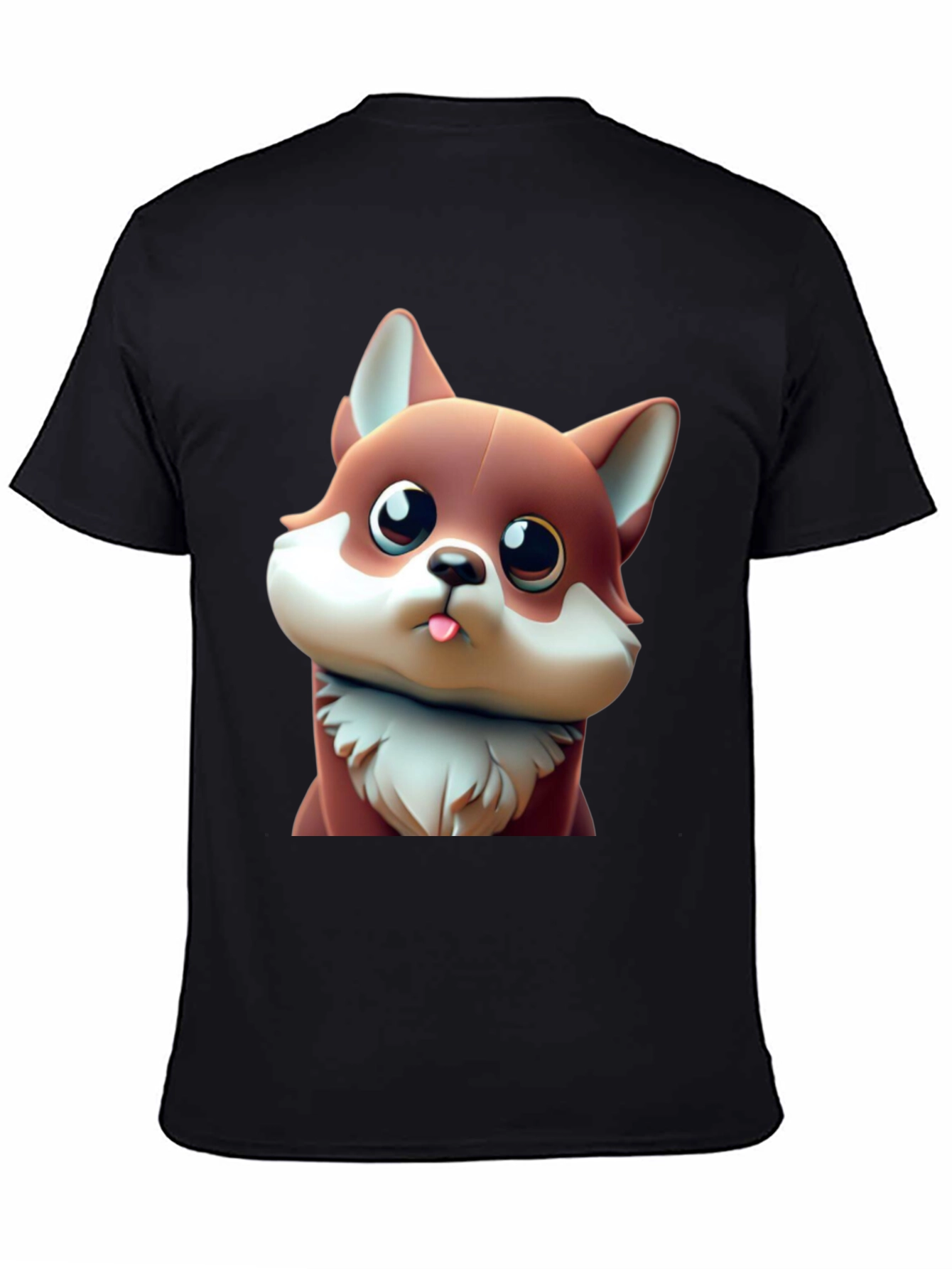 Black Cute Cartoon Fox Black T-Shirt view 4