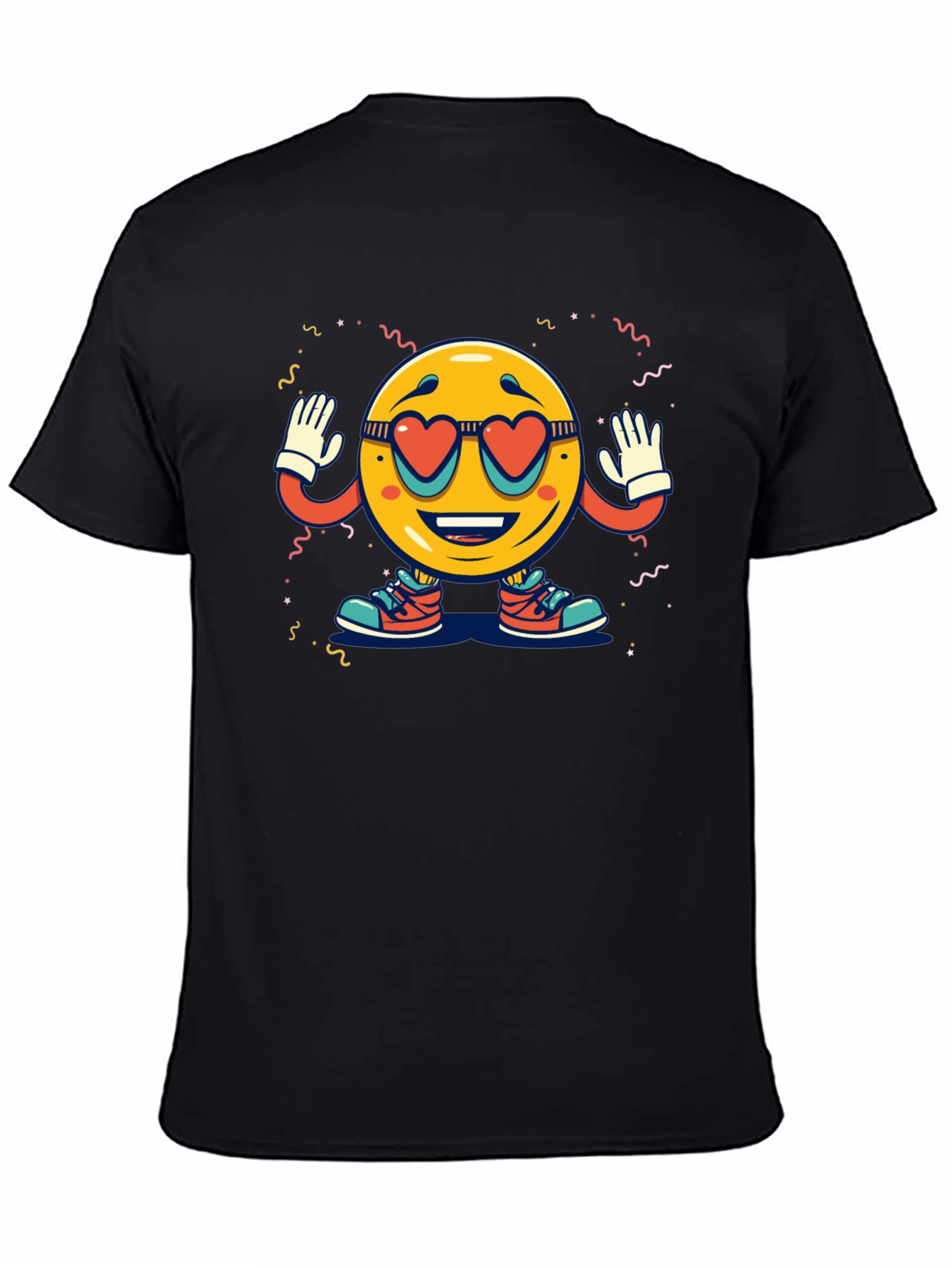 Black Retro Smiley Face Heart Sunglasses T-Shirt view 4