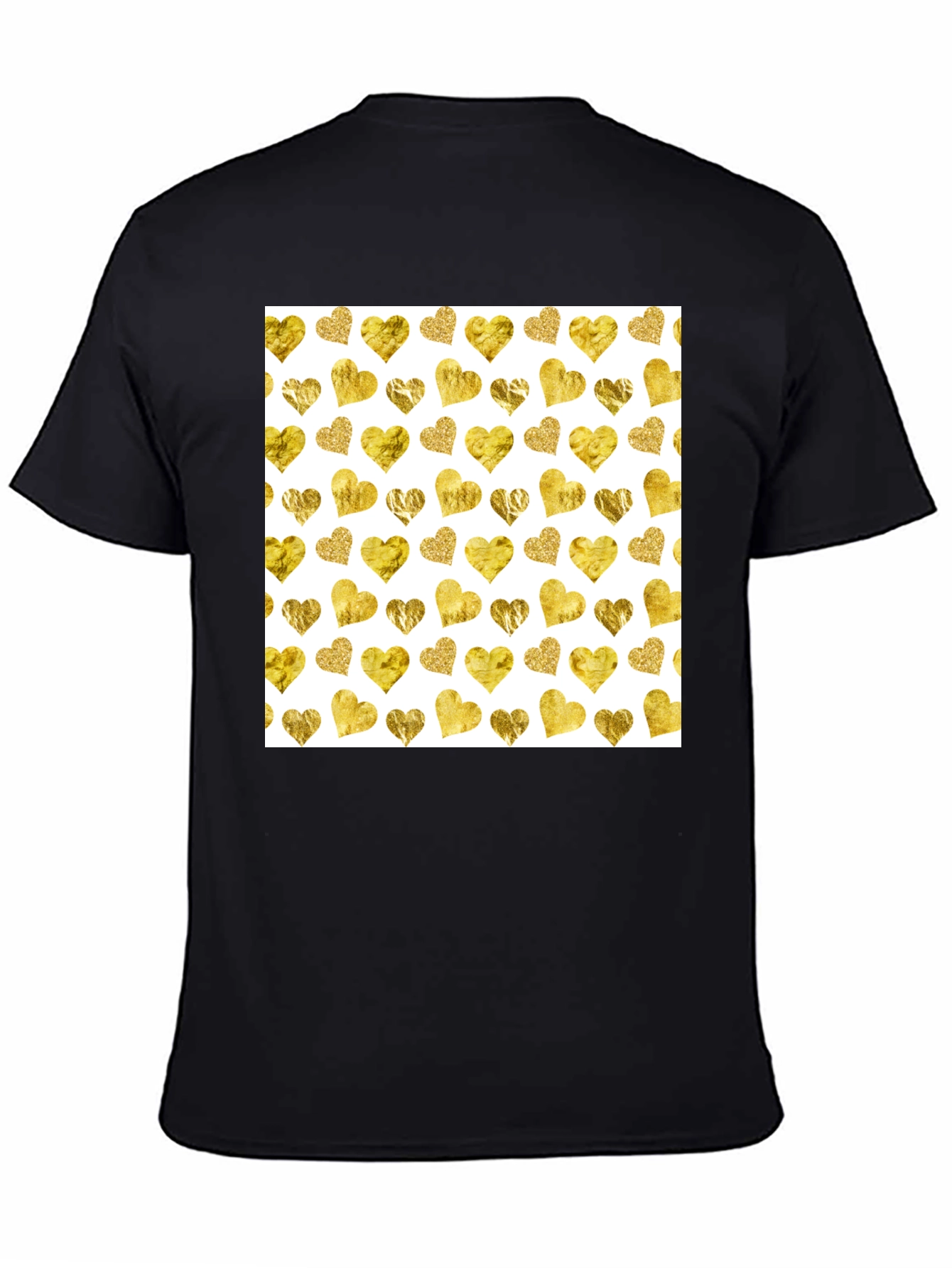 Black Gold Hearts Pattern Black Tee view 4