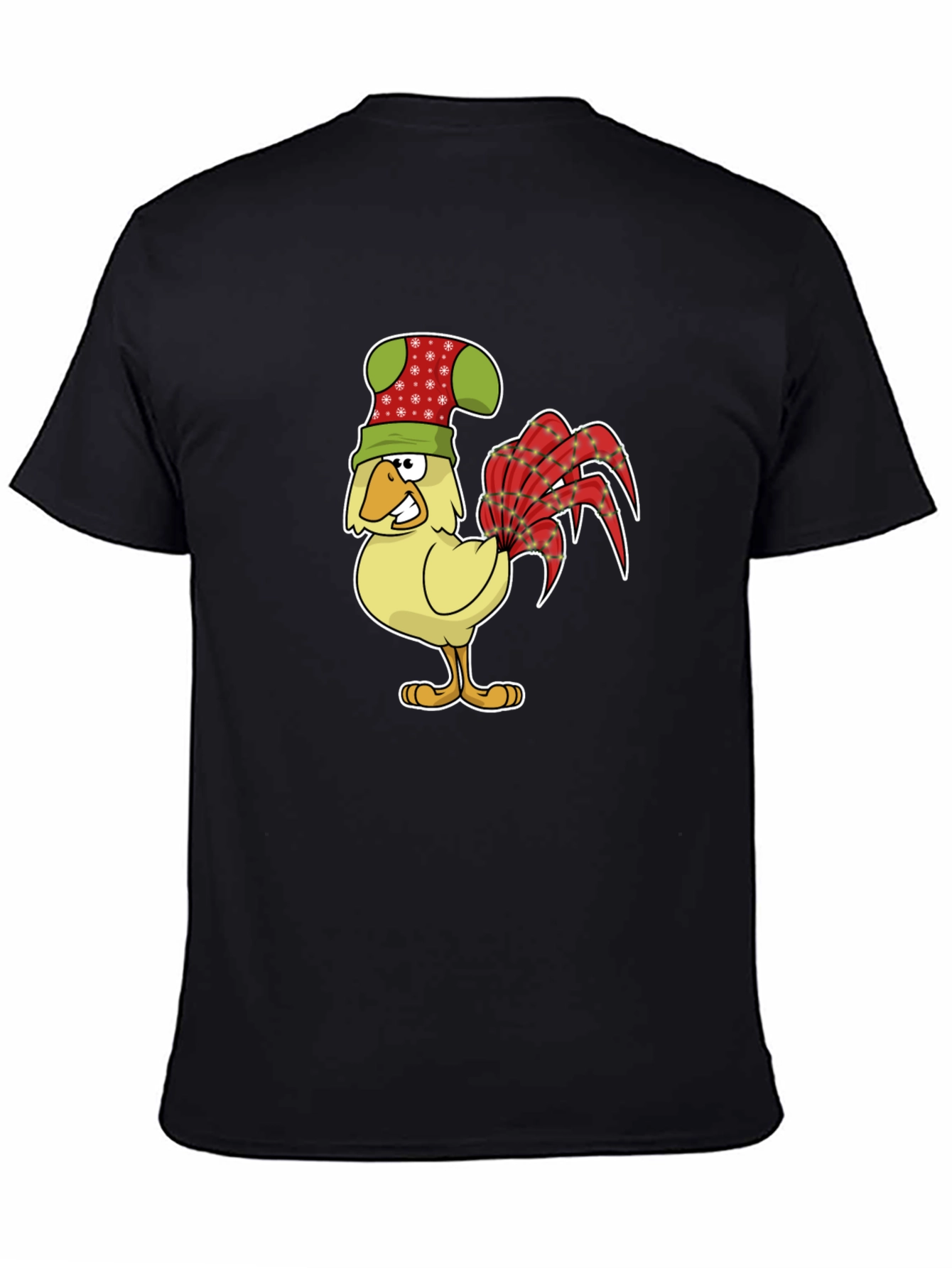 Black Festive Rooster Graphic Tee - Novelty Chicken Shirt view 4