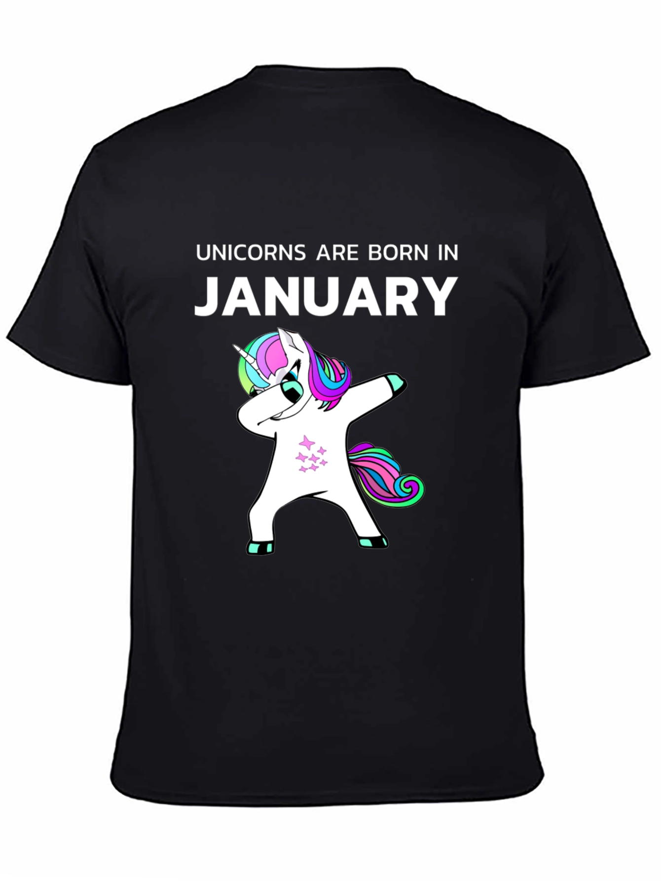 Black Unicorns Born in January Black T-Shirt view 4