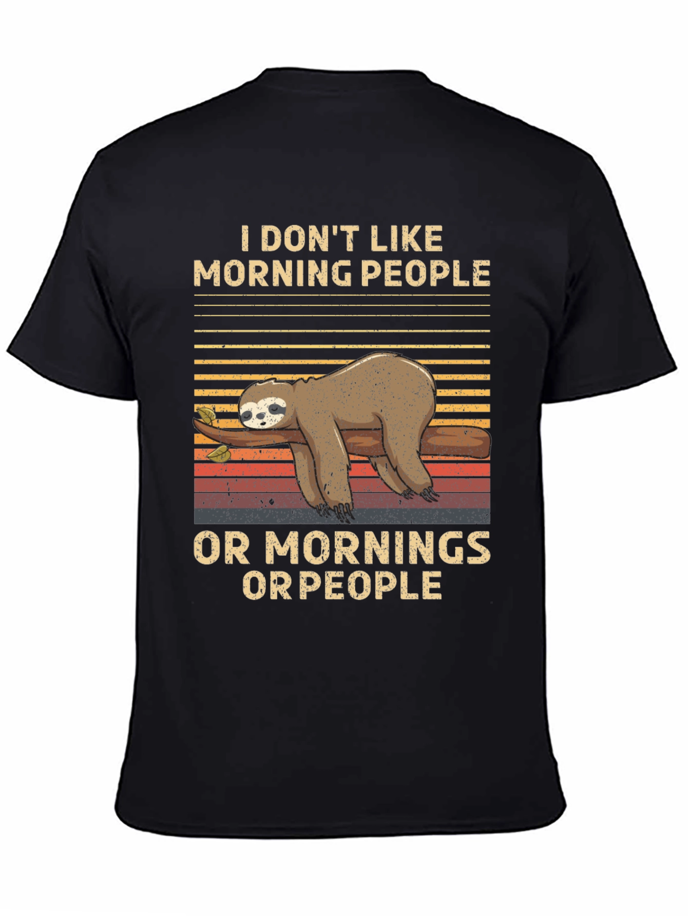 Black Funny Sloth T-Shirt: I Don't Like Morning People view 4