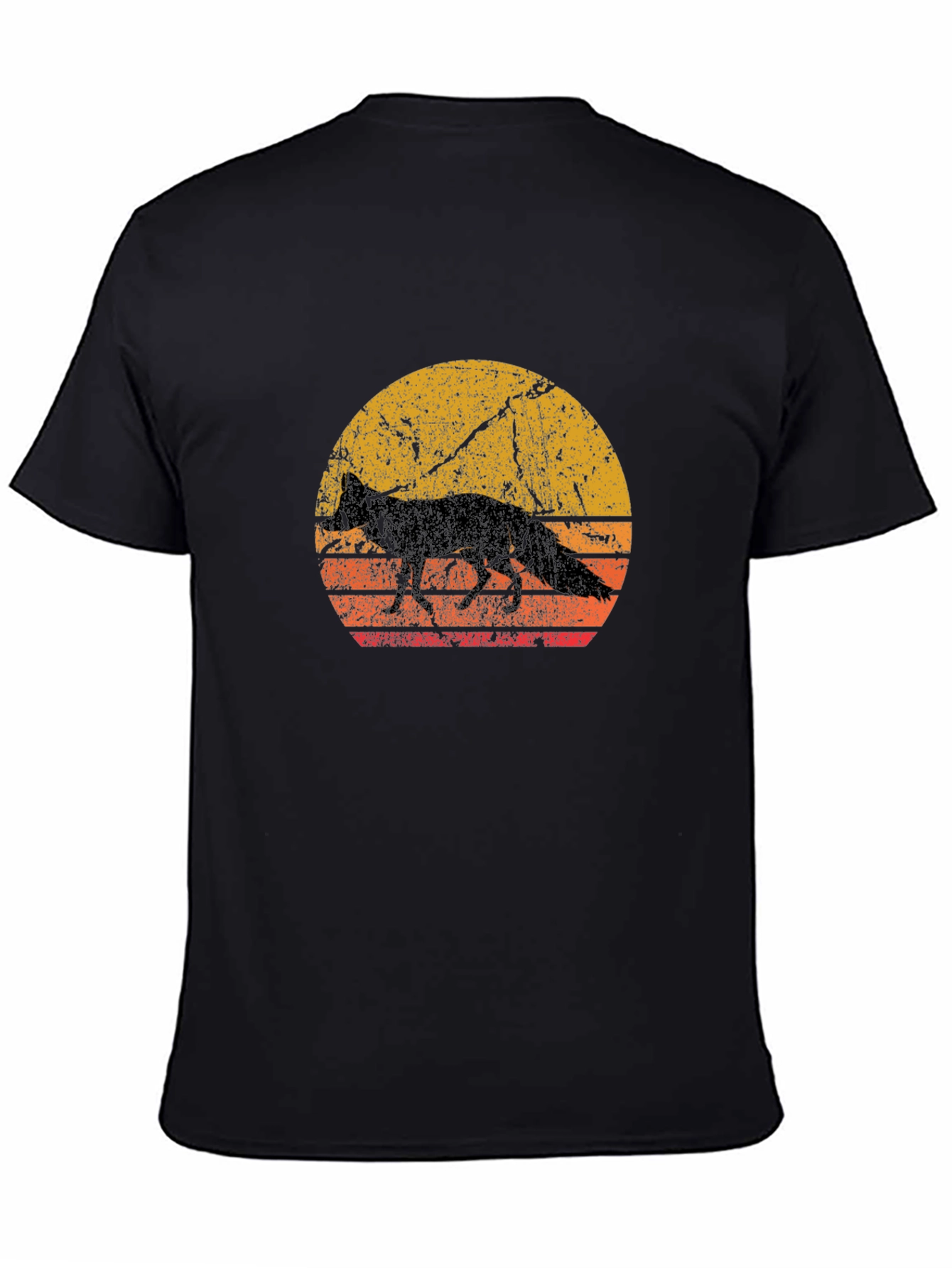 Black Retro Fox Sunset Graphic Tee - Black Cotton Blend view 4