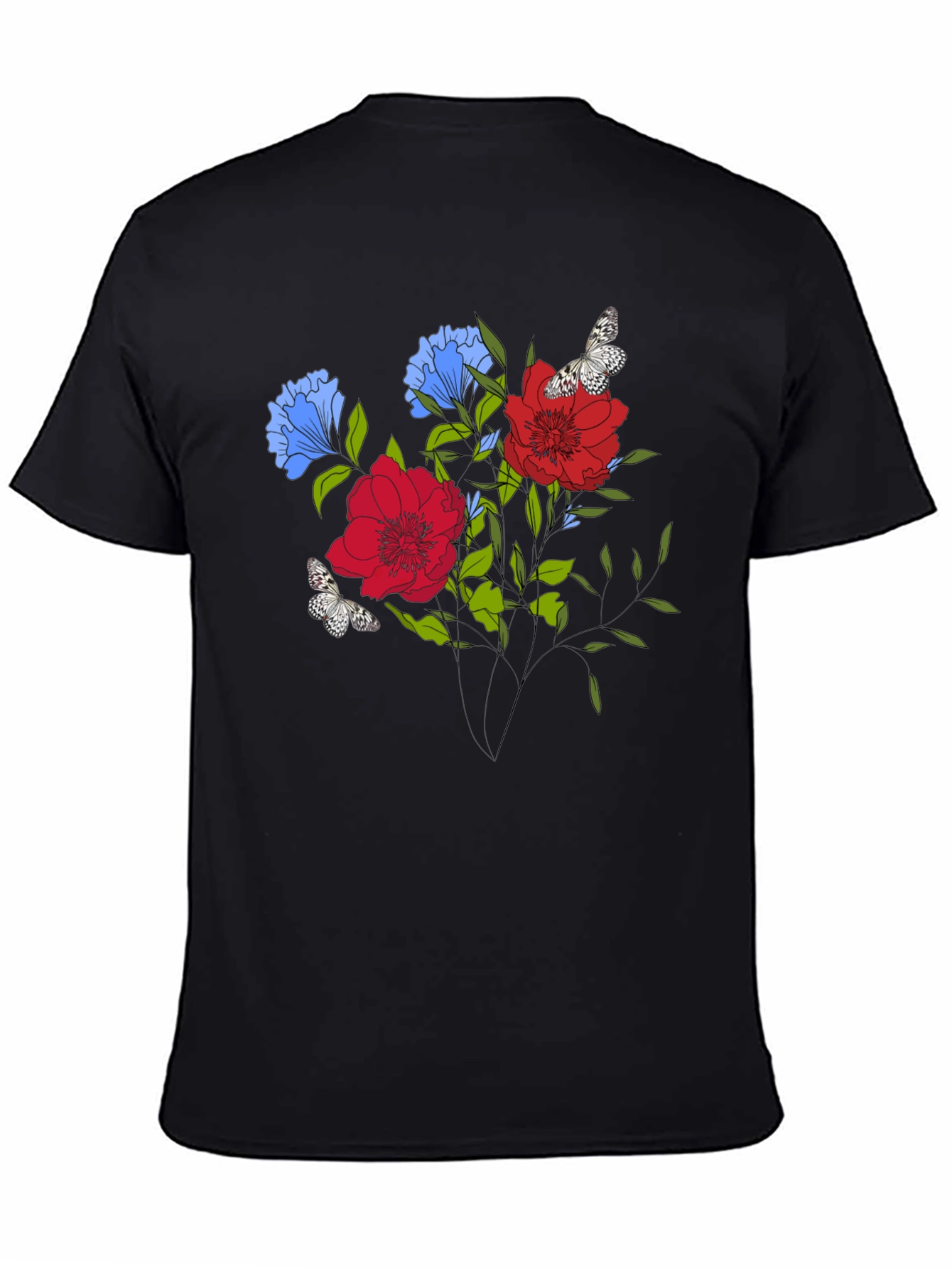 Black Floral Butterfly Graphic Print T-Shirt view 4