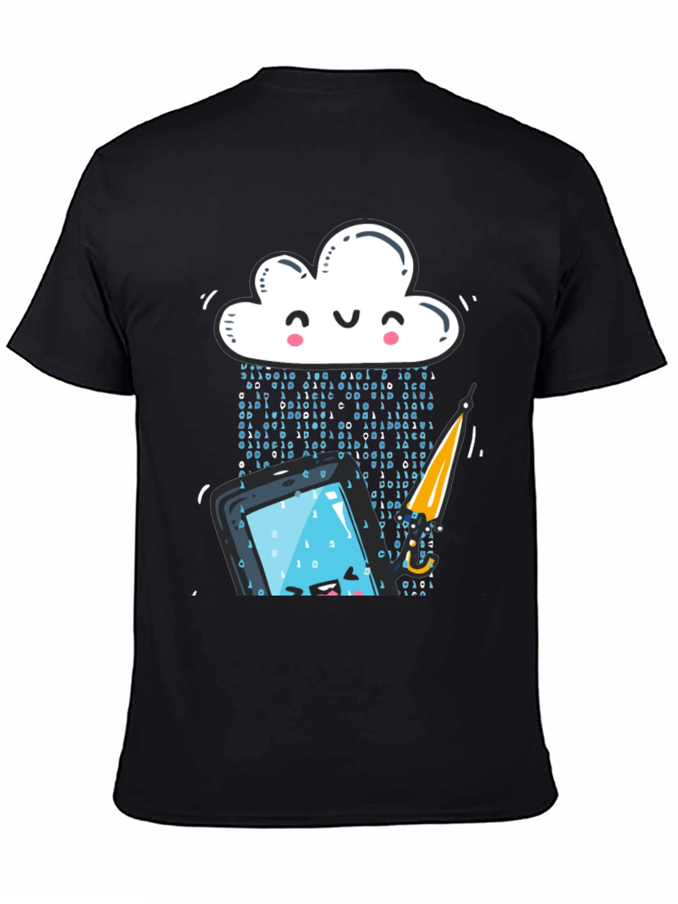 Black Funny Cloud Data Rain Smartphone Black T-Shirt view 4