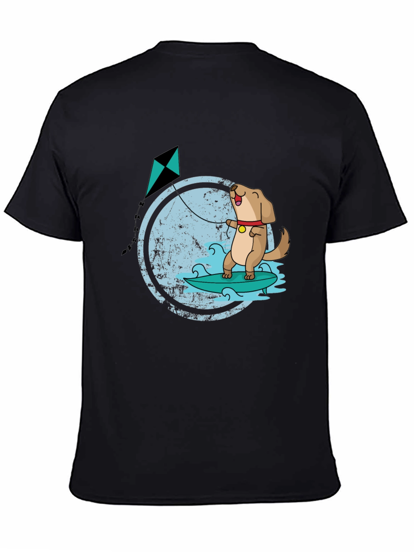 Black Surfing Dog Kite T-Shirt view 4