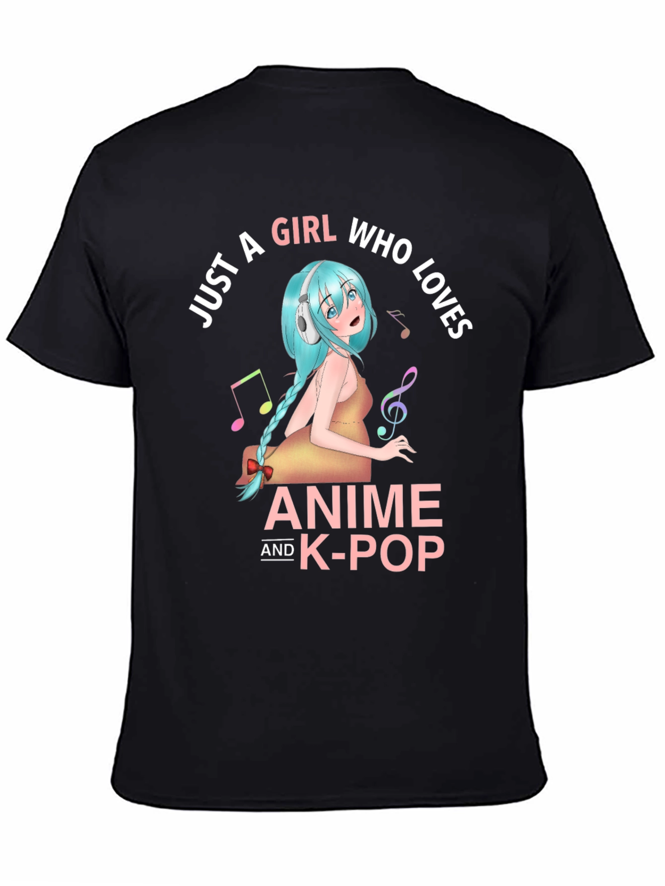 Black Anime & K-Pop Girl T-Shirt - Music Lover Tee view 4