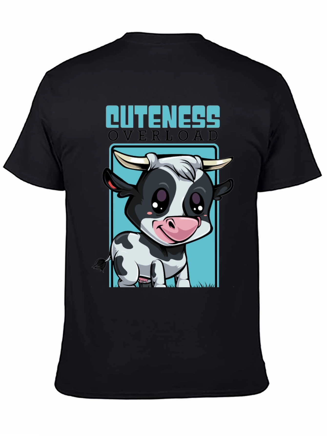 Black Cute Cow Cuteness Overload Graphic T-Shirt view 4